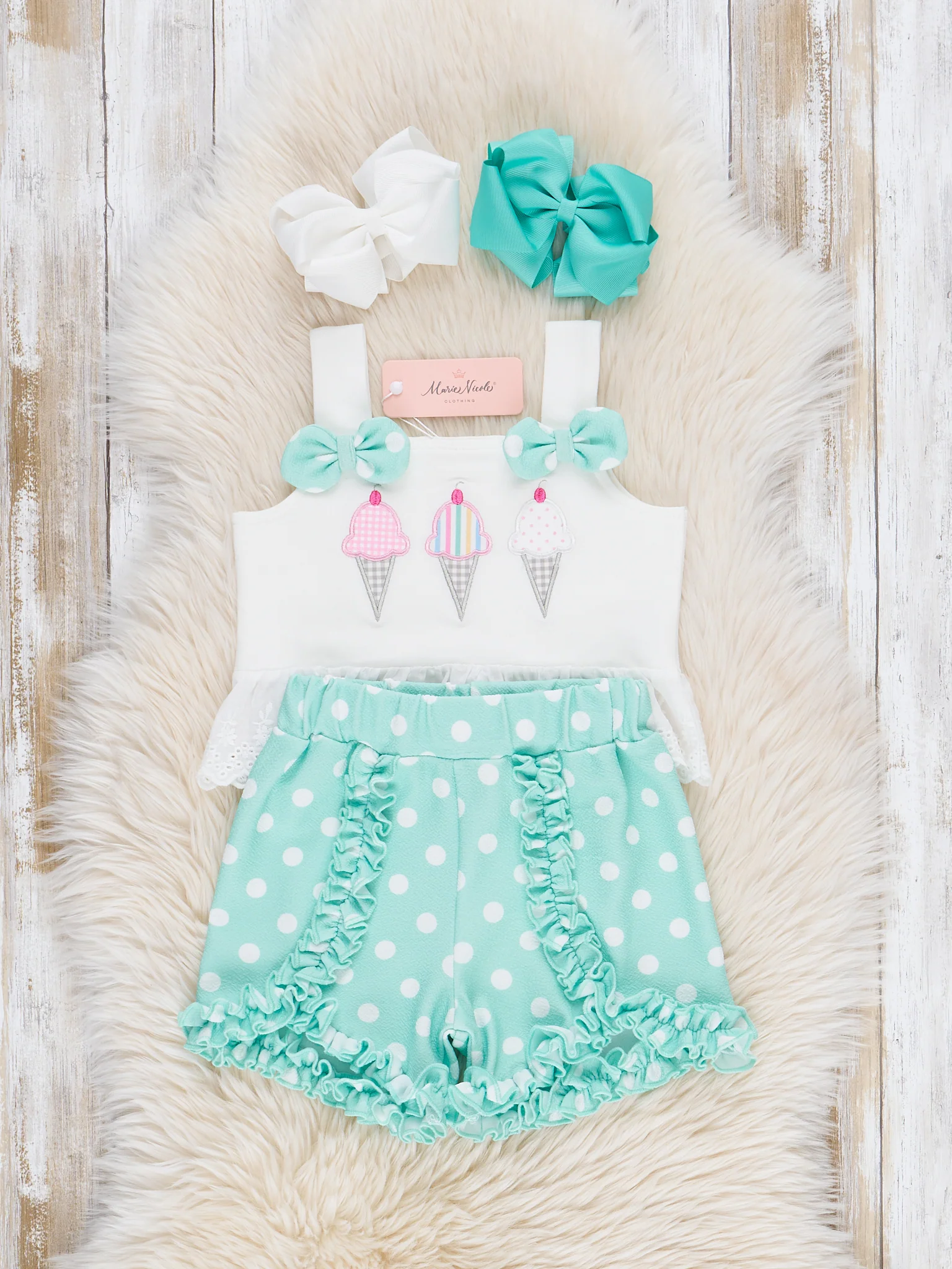 Polka Dot Embroidered Ice Cream Ruffle Outfit - Image 3