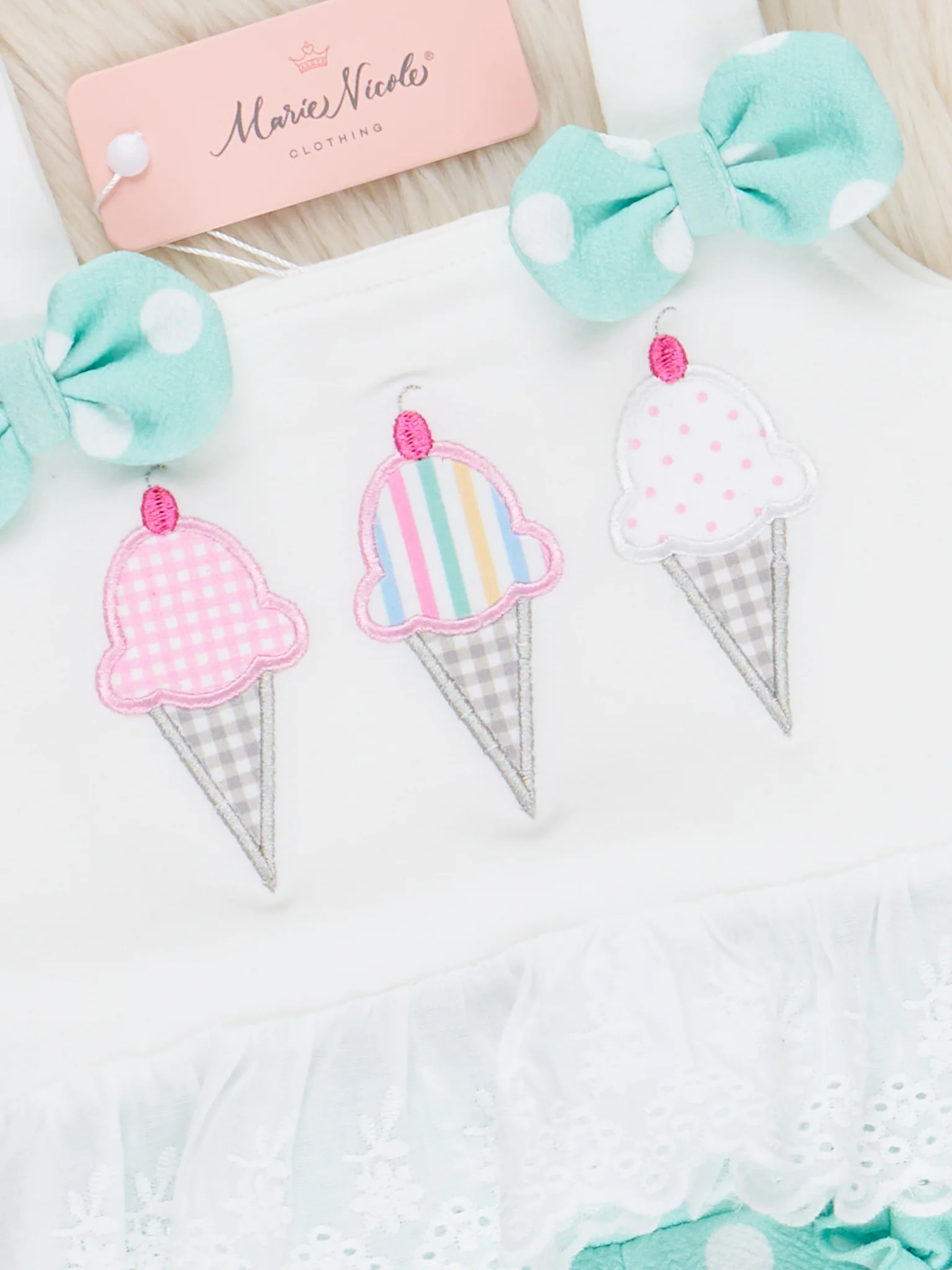 Polka Dot Embroidered Ice Cream Ruffle Outfit - Image 4