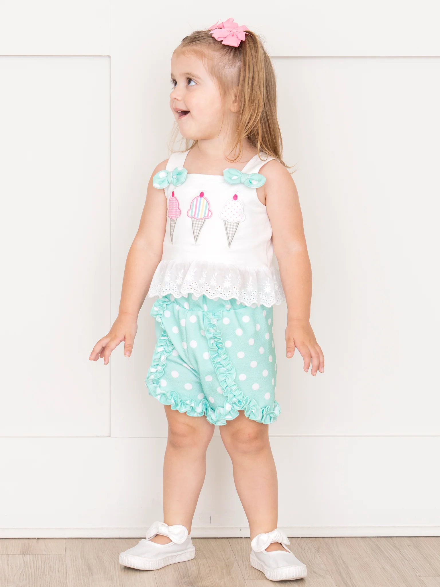 Polka Dot Embroidered Ice Cream Ruffle Outfit - Image 5
