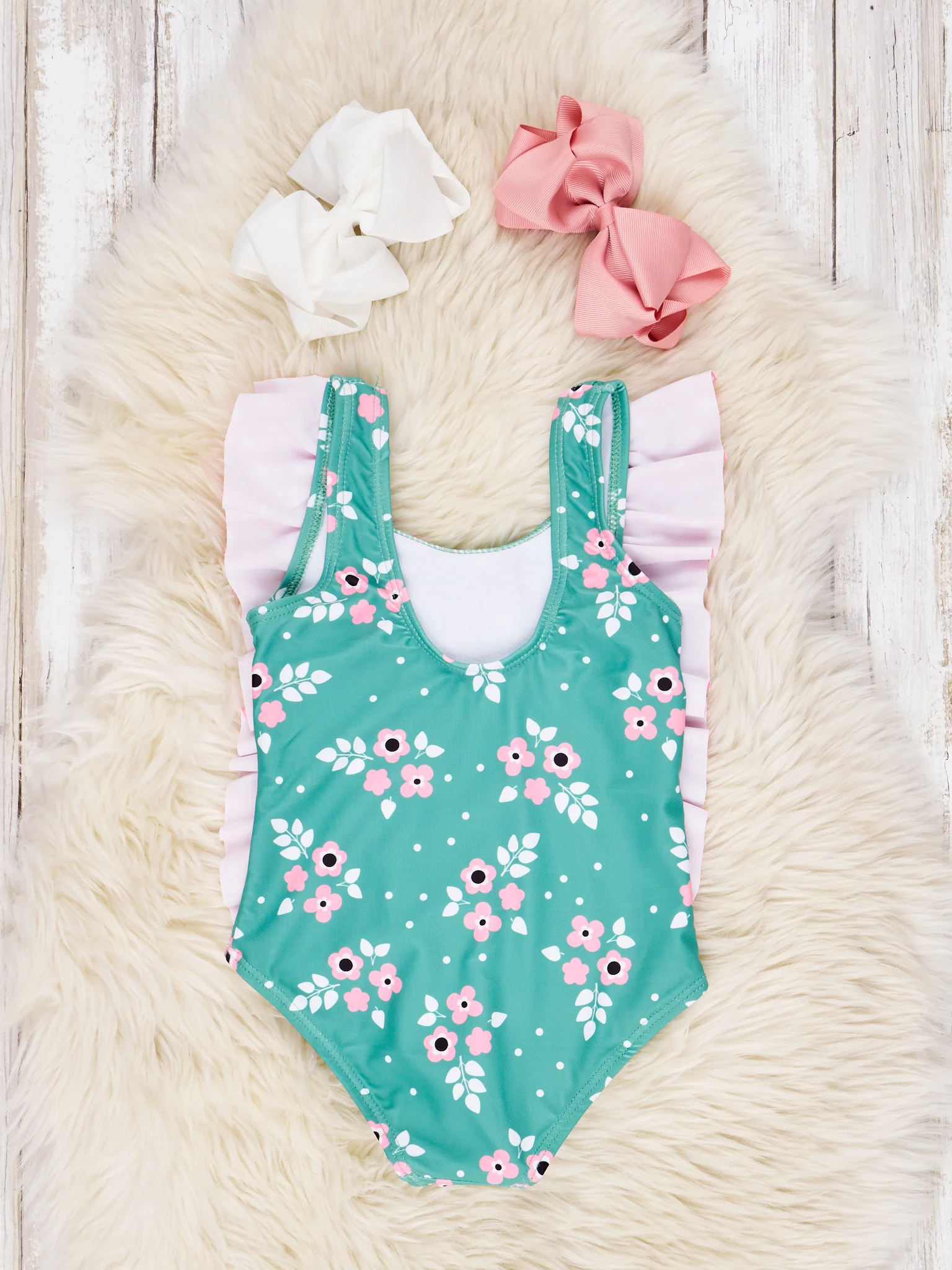 Polka Dot Floral Ruffle One-Piece Swimsuit - Image 2