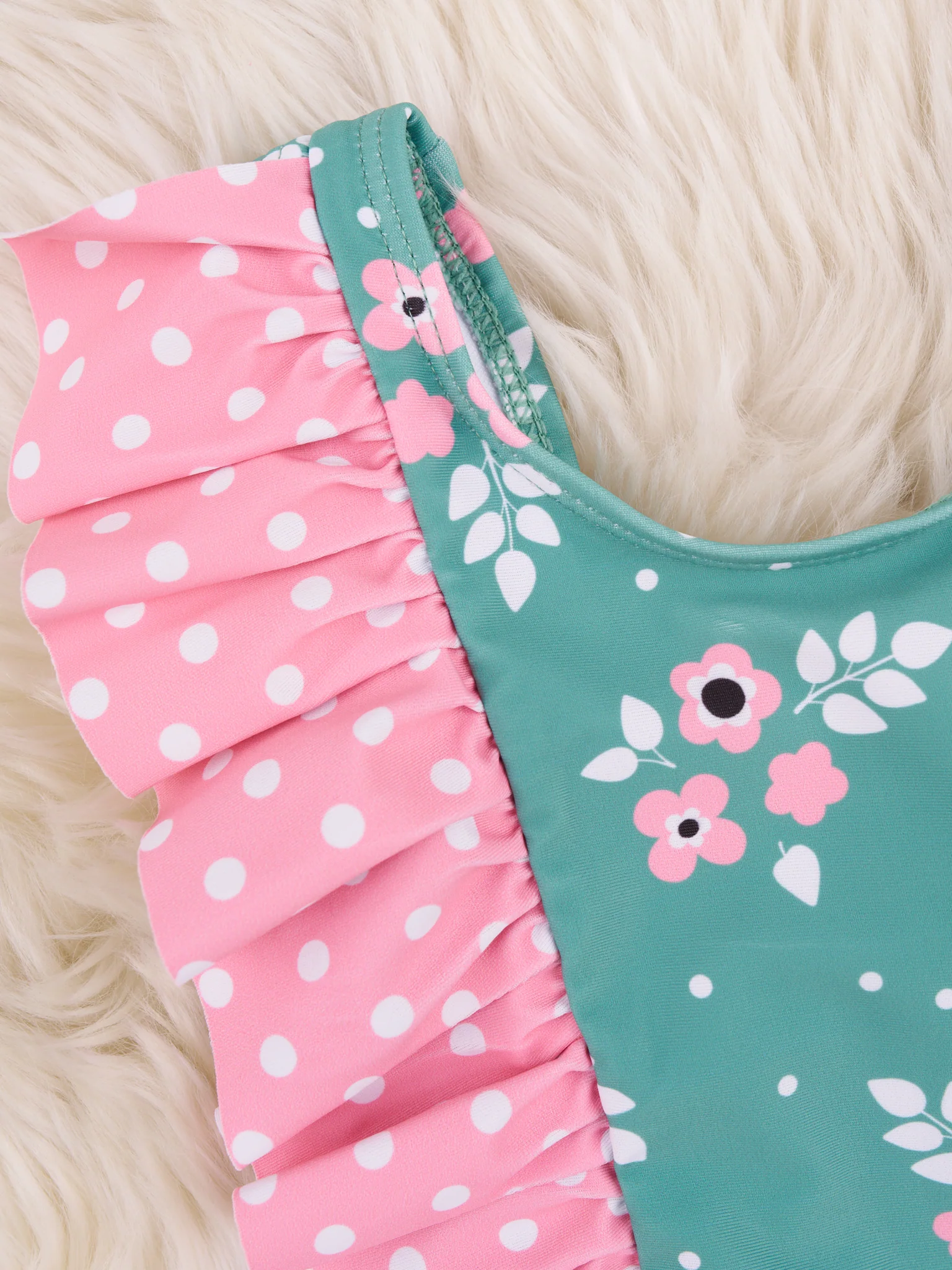 Polka Dot Floral Ruffle One-Piece Swimsuit - Image 3