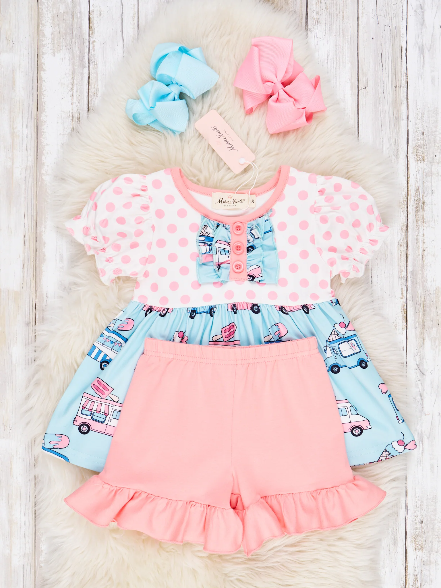 Polka Dot Ice Cream Truck Ruffle Outfit - Image 2