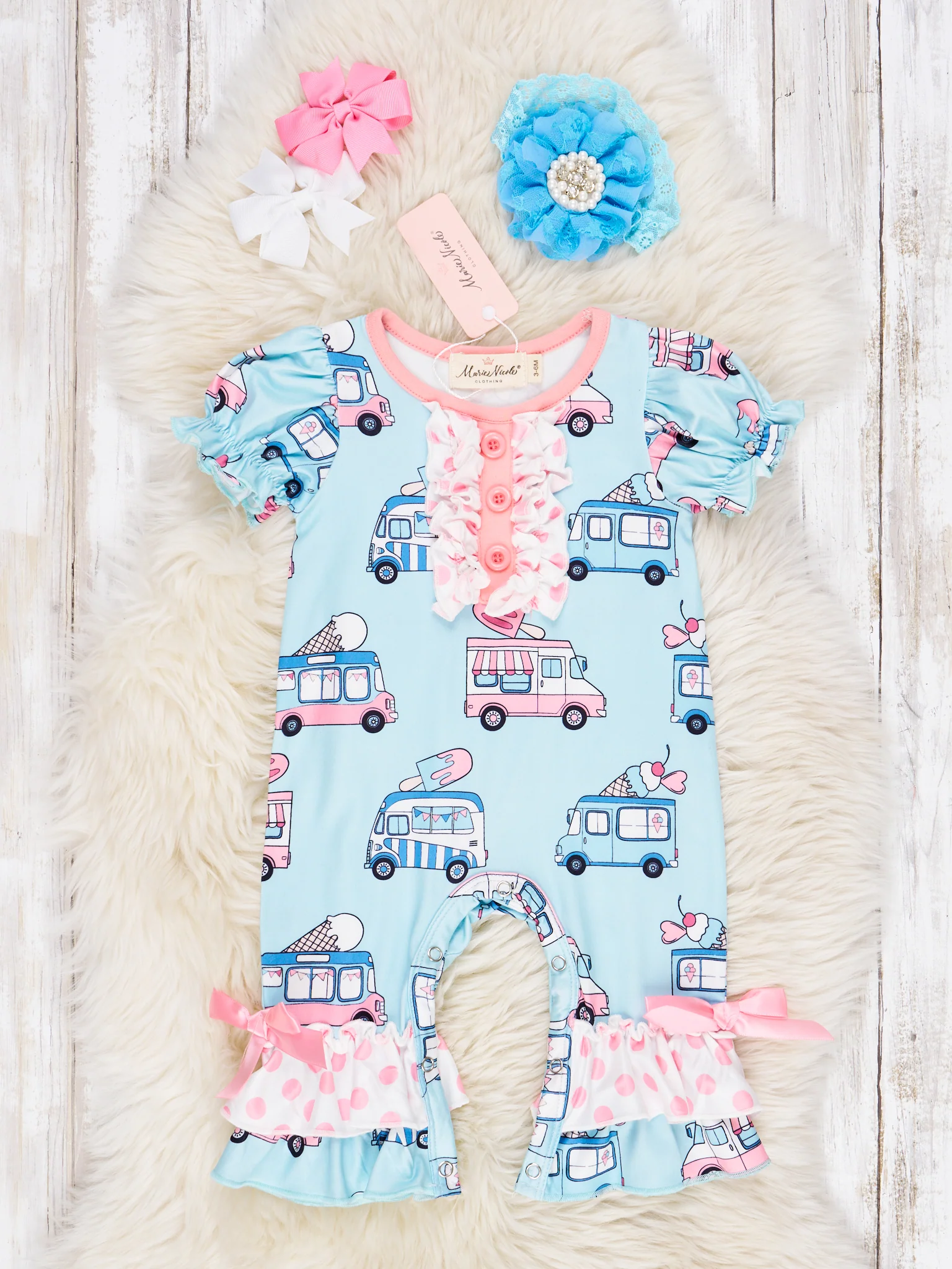 Polka Dot Ice Cream Truck Ruffle Romper