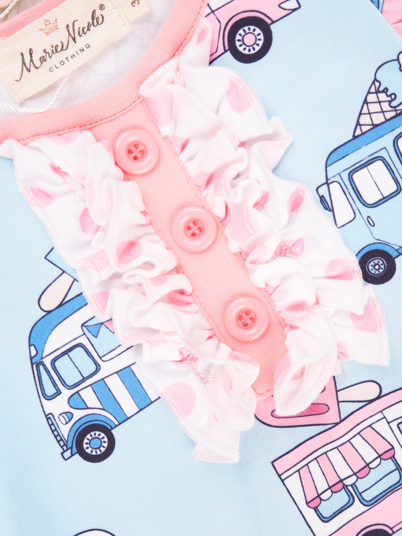 Polka Dot Ice Cream Truck Ruffle Romper - Image 2