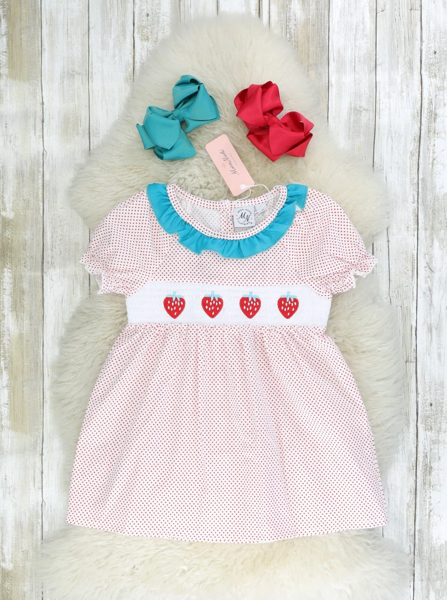 Polka Dot Smocked Strawberry Ruffle Dress