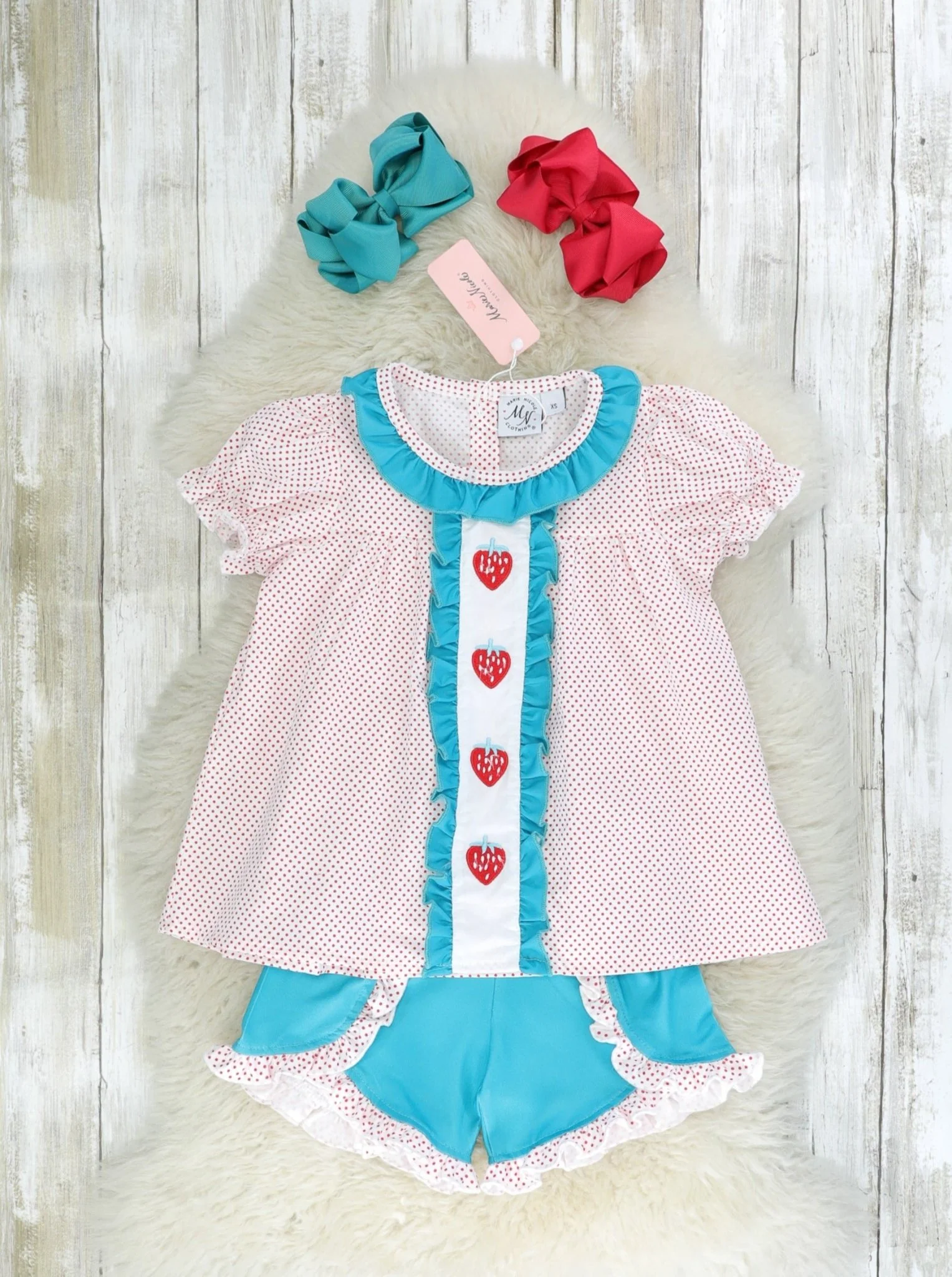 Polka Dot Smocked Strawberry Ruffle Outfit