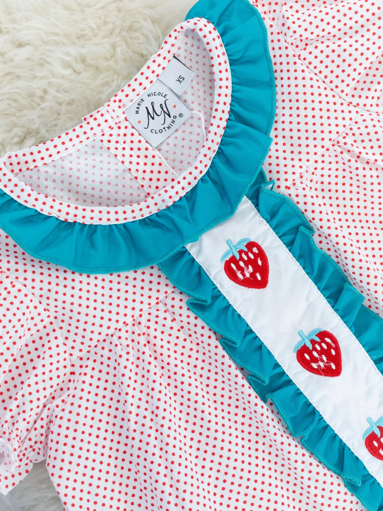Polka Dot Smocked Strawberry Ruffle Outfit - Image 3