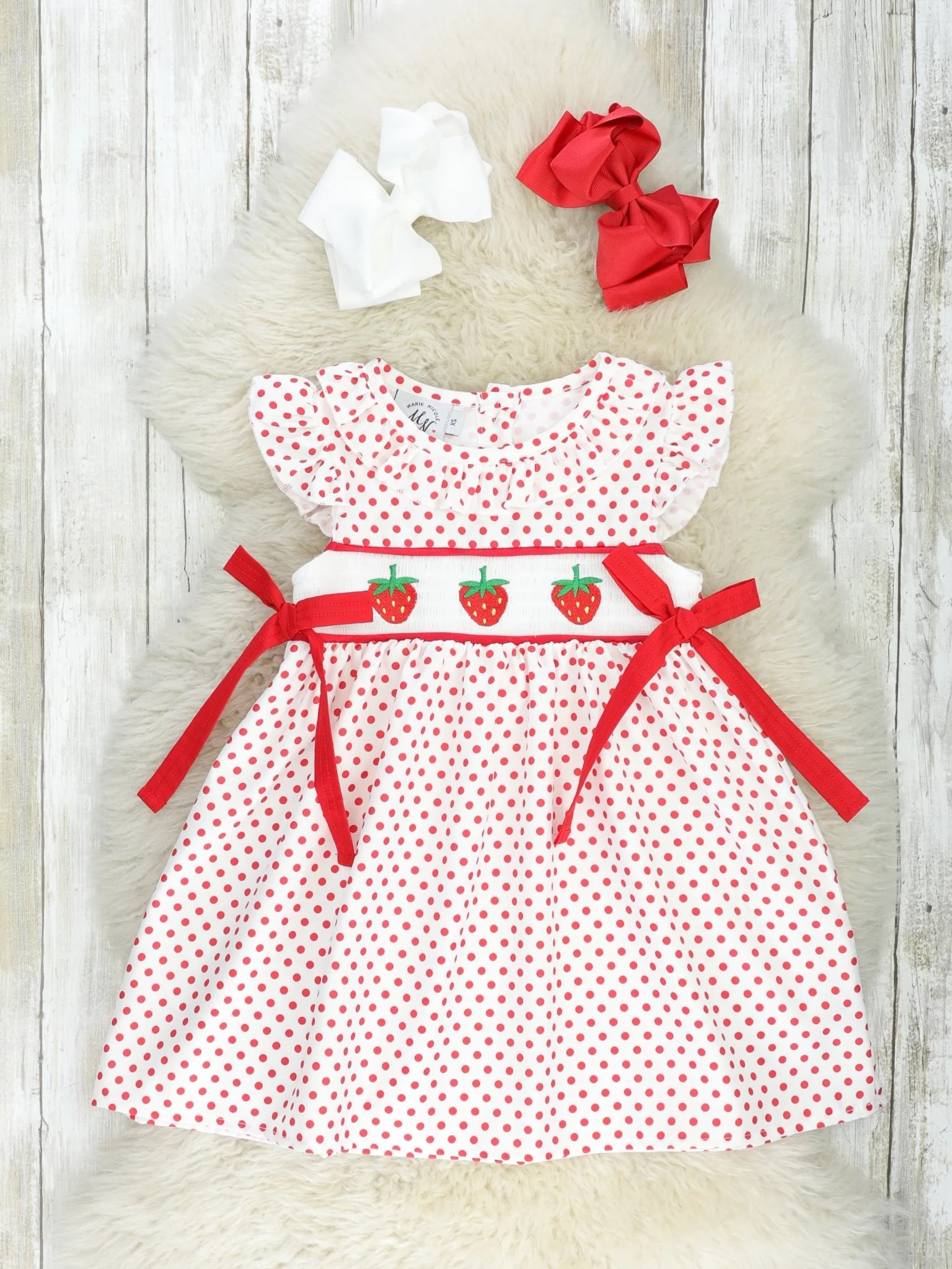 Polka Dot Strawberry Smocked Dress