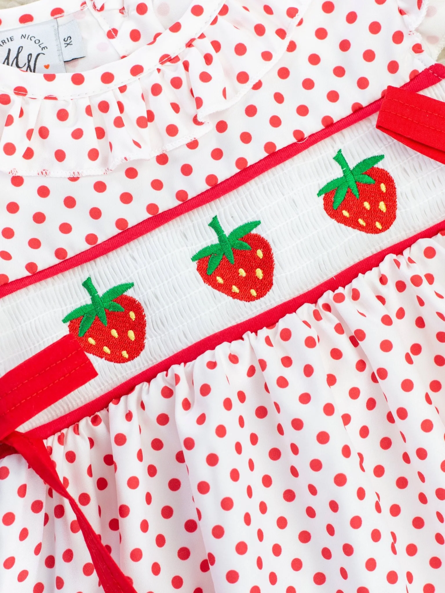 Polka Dot Strawberry Smocked Dress - Image 2