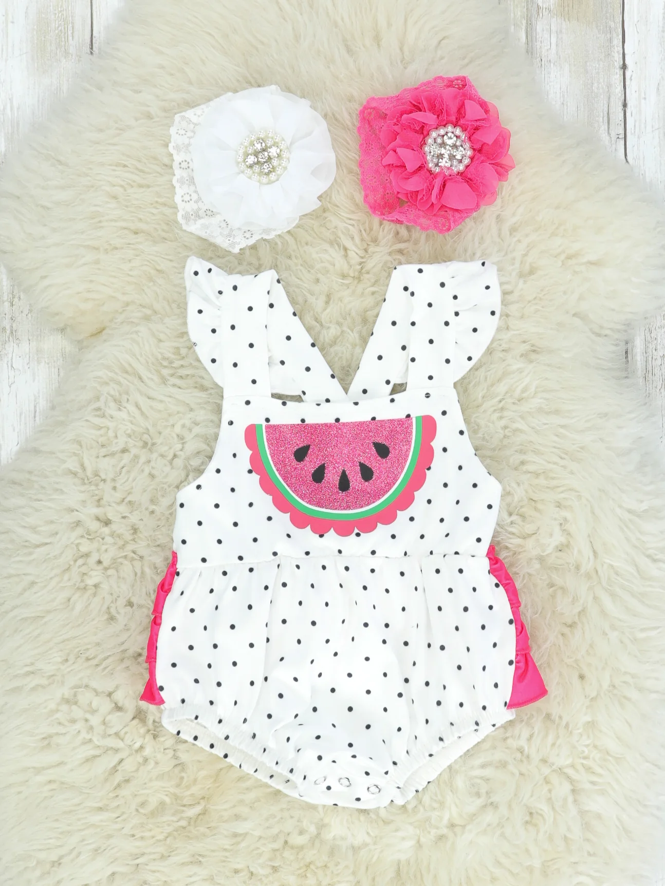 Polka Dotted Watermelon Bubble Romper