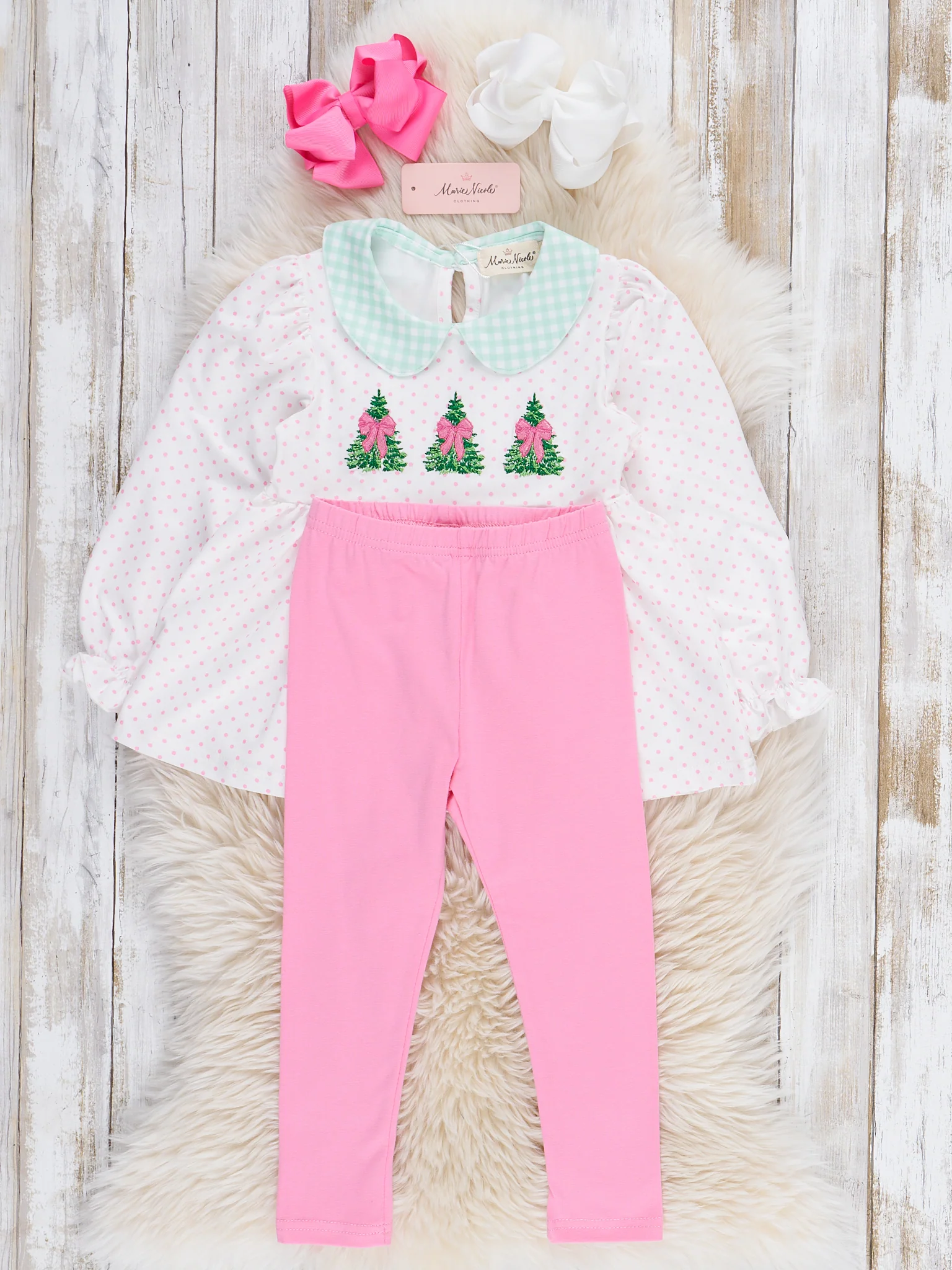 Polka Dottie Christmas Tree Embroidered  Outfit - Image 3