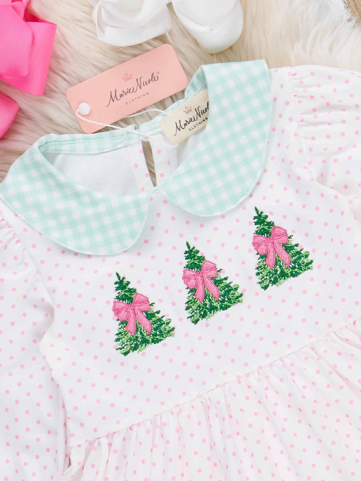 Polka Dottie Christmas Tree Embroidered Ruffle Dress - Image 2
