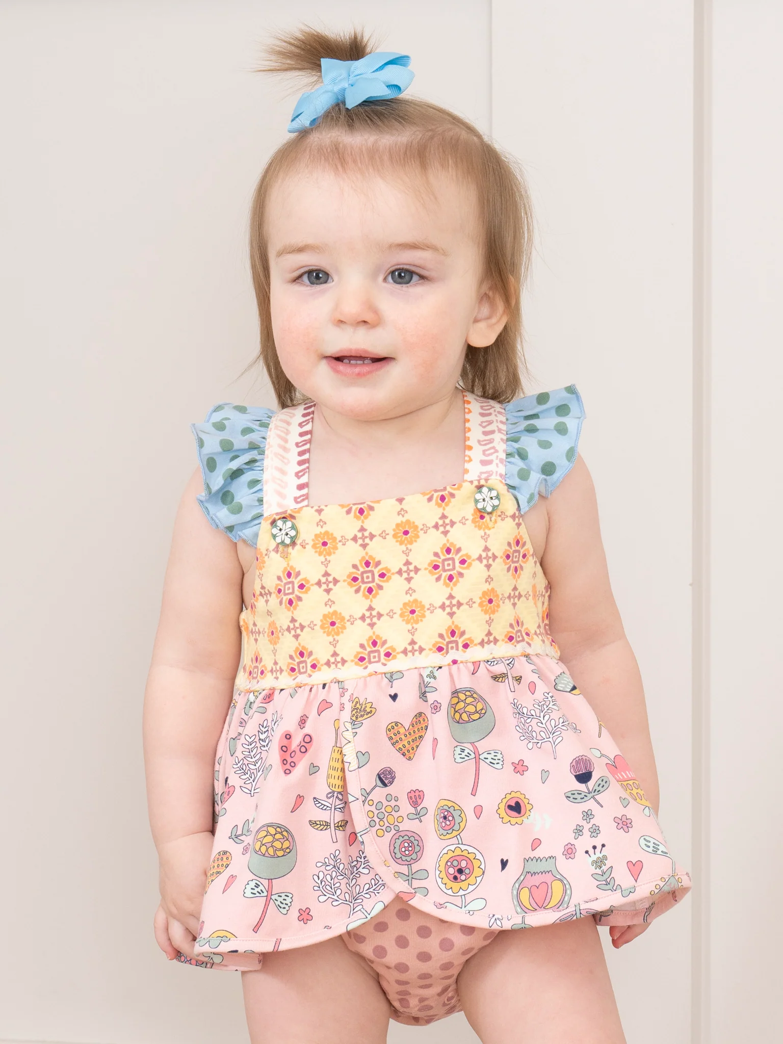 Poppy Sunshine Cross-Back Ruffle Bubble Romper