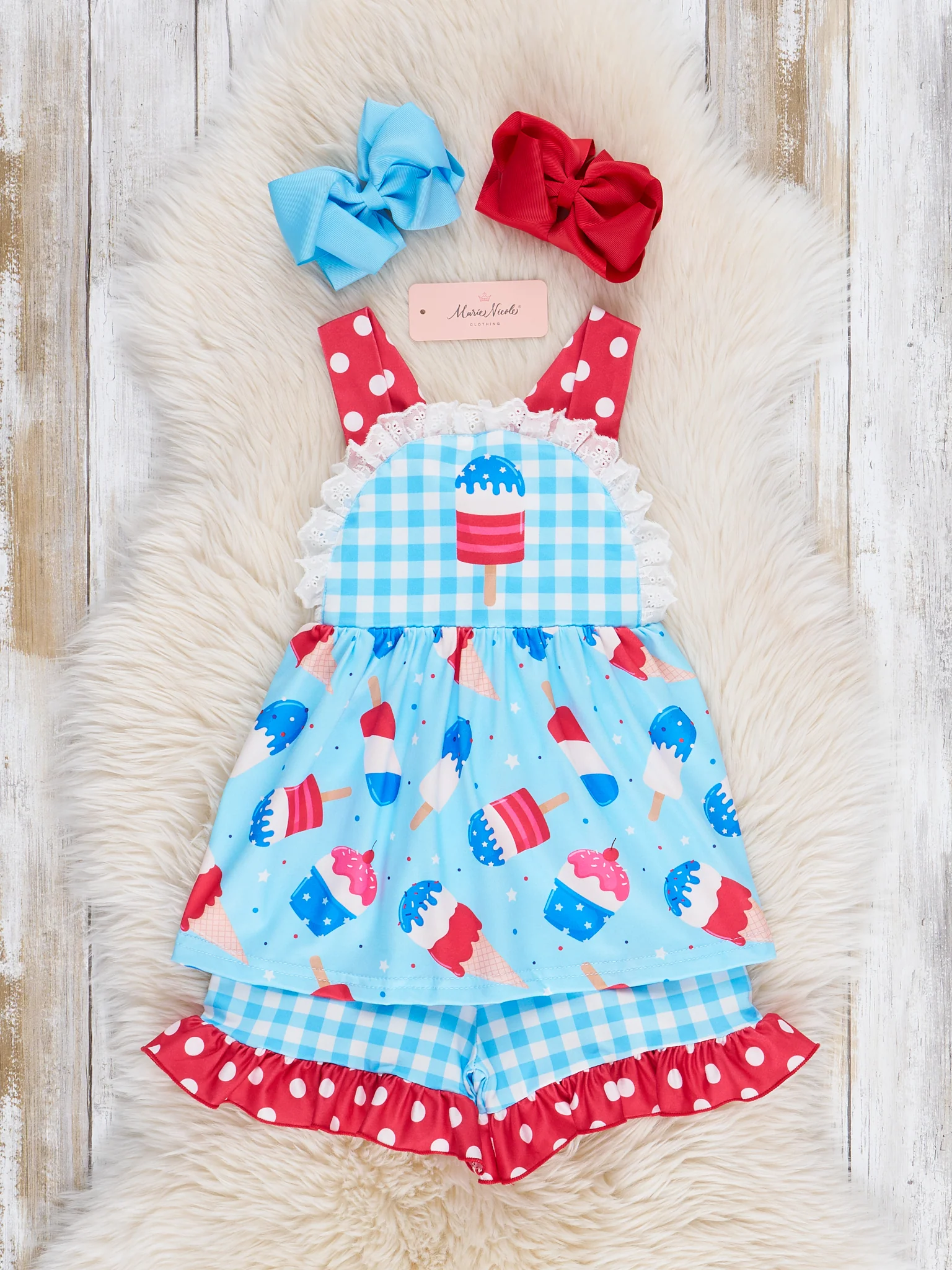 Popsicle Gingham Patriotic Ruffle Outfit - Image 2