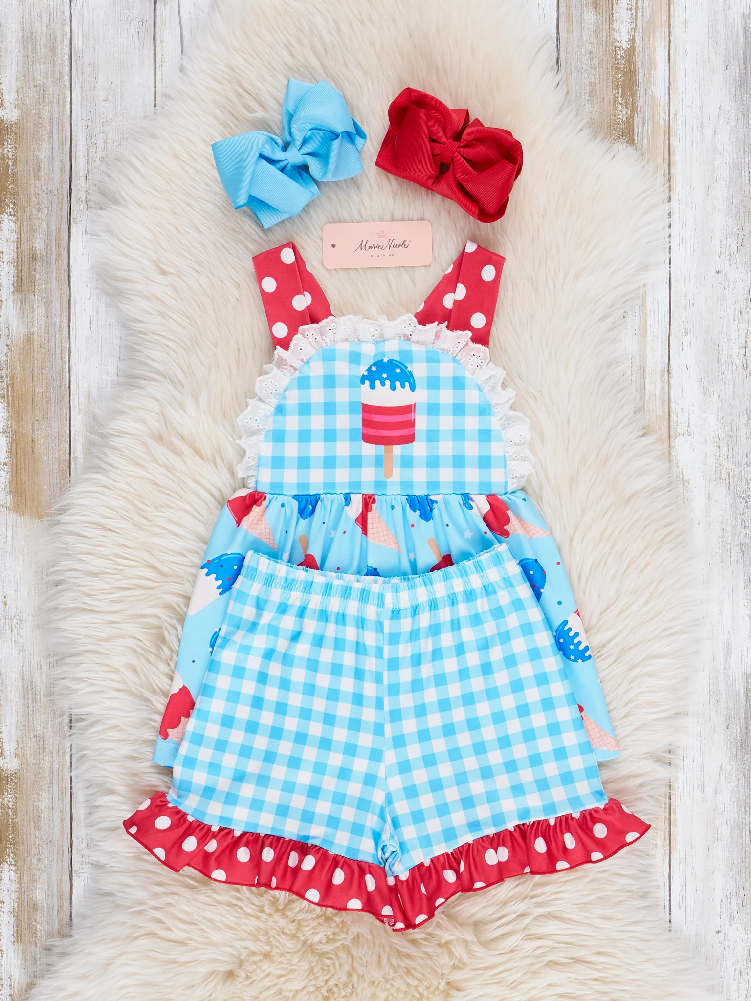 Popsicle Gingham Patriotic Ruffle Outfit - Image 3