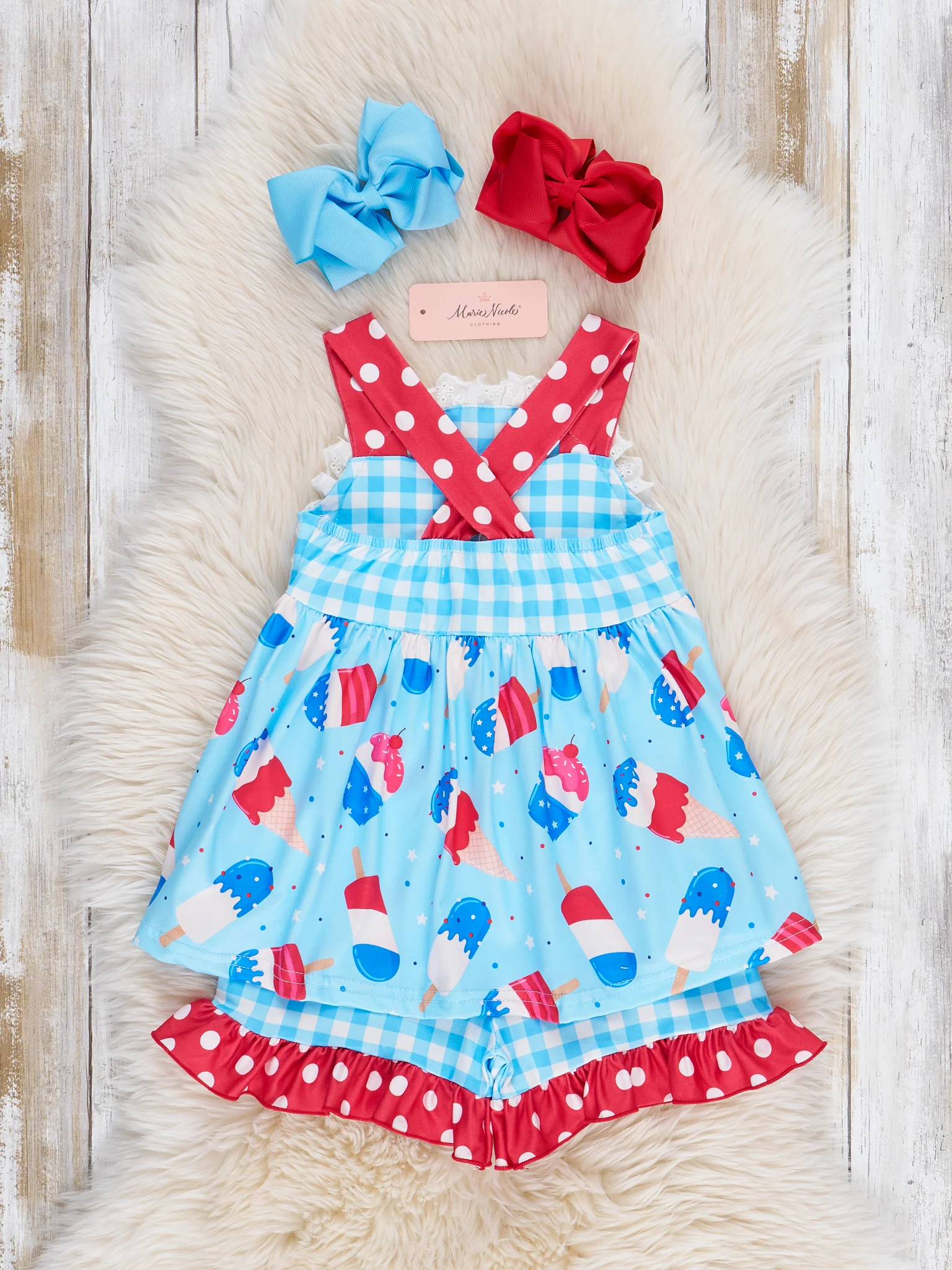 Popsicle Gingham Patriotic Ruffle Outfit - Image 4