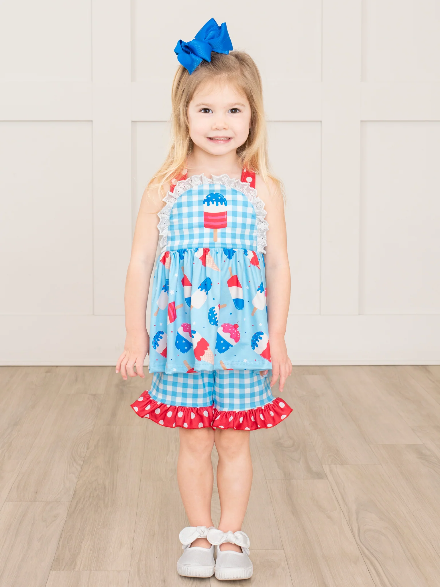 Popsicle Gingham Patriotic Ruffle Outfit - Image 5