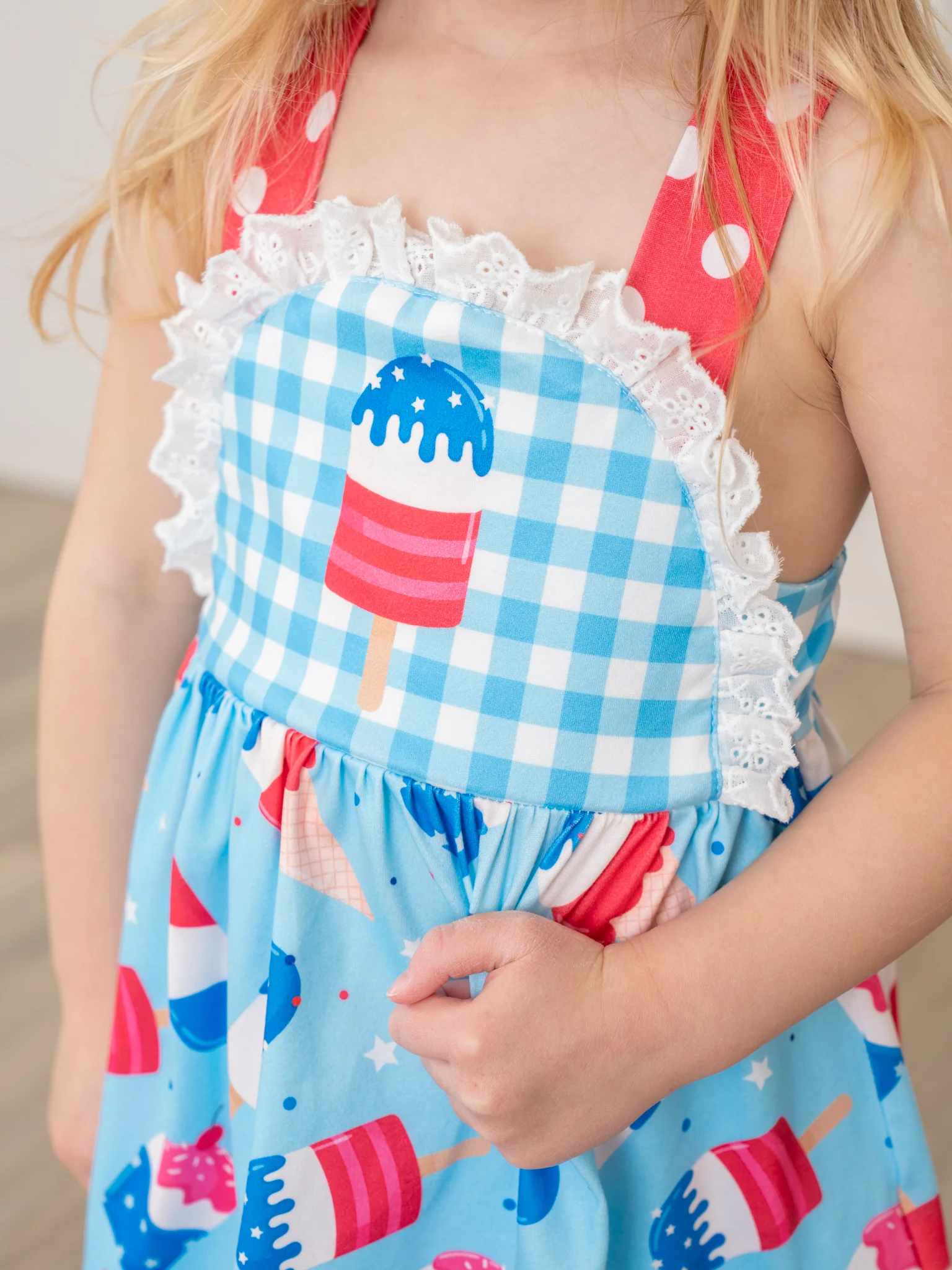 Popsicle Gingham Patriotic Ruffle Outfit - Image 7