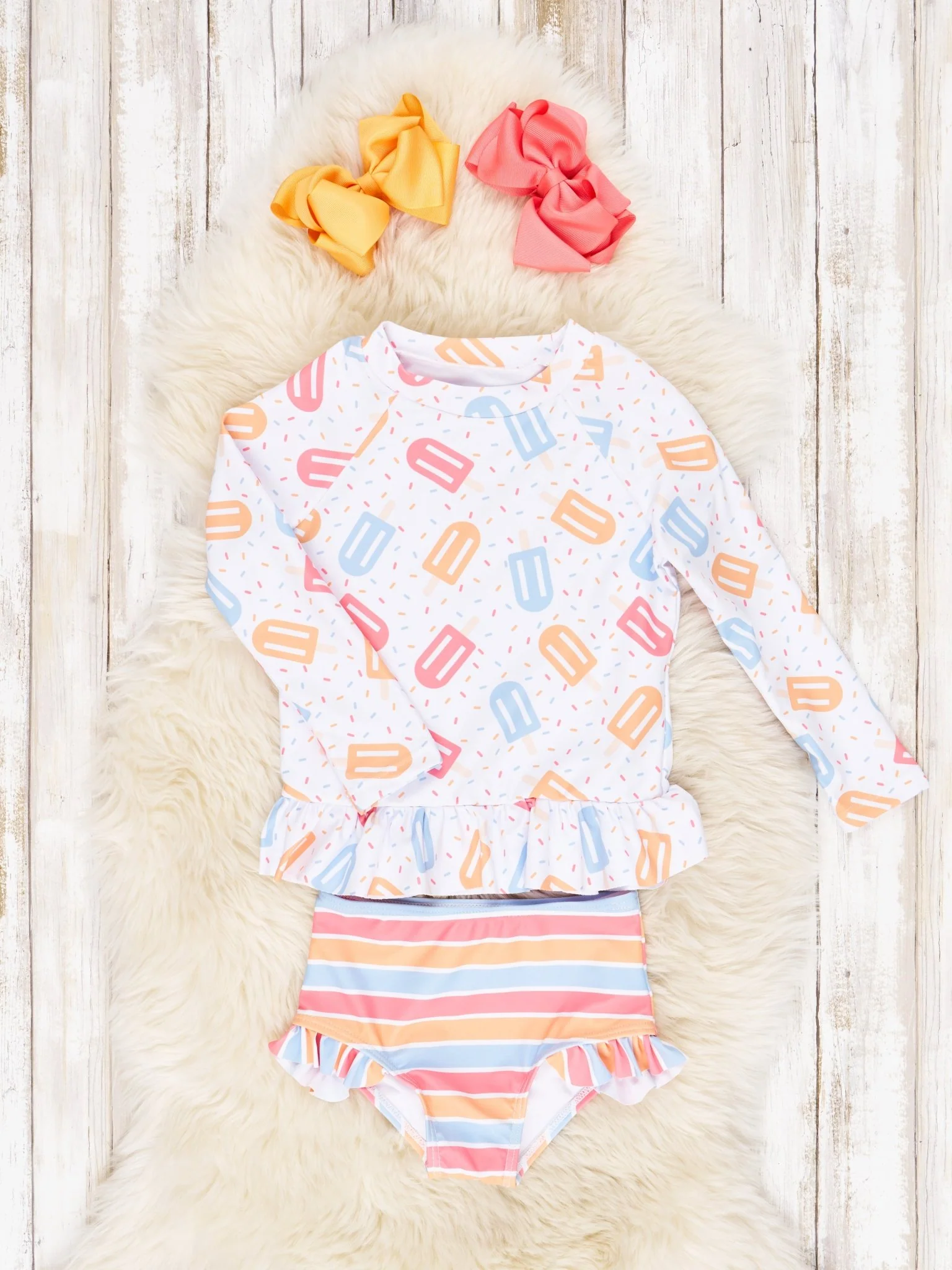Popsicle Rash Guard Ruffle Swimsuit