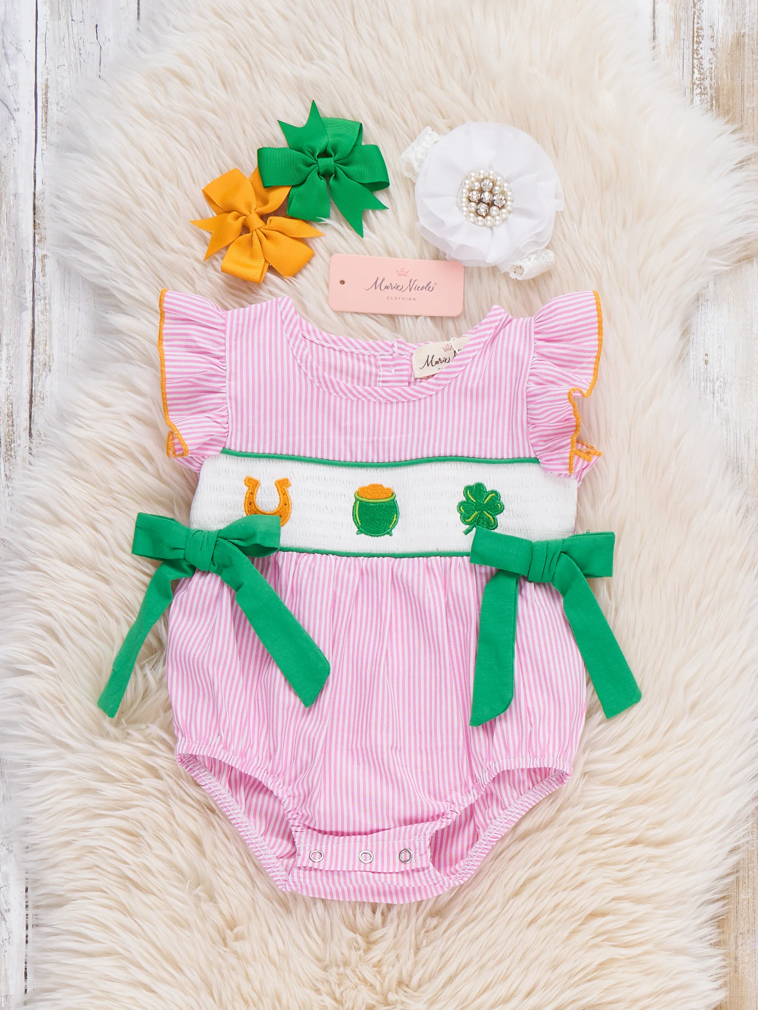Pot o’ Gold Smocked Cotton Bubble Romper