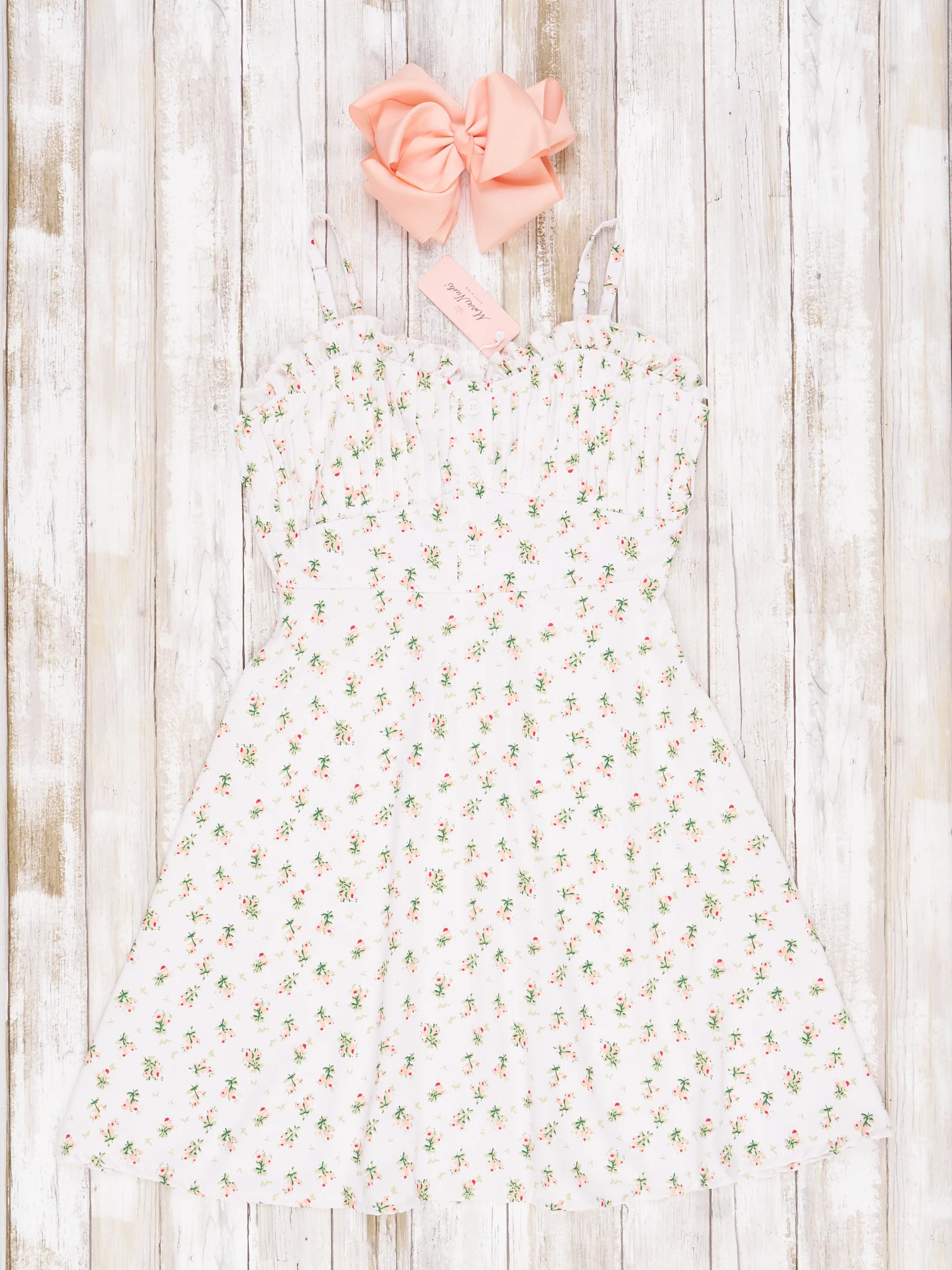 Pre-Teen Floral Cream Elegant Pleat Dress & Cardigan - Image 3