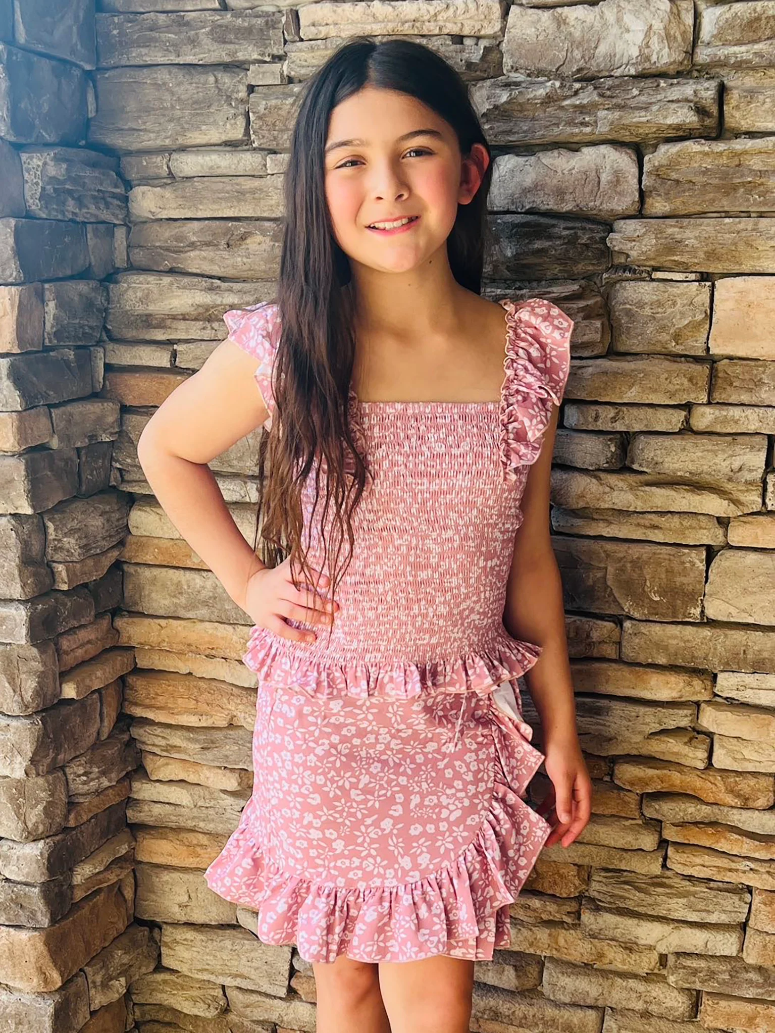 Pre-Teen Mauve Dainty Floral Ruffle Outfit