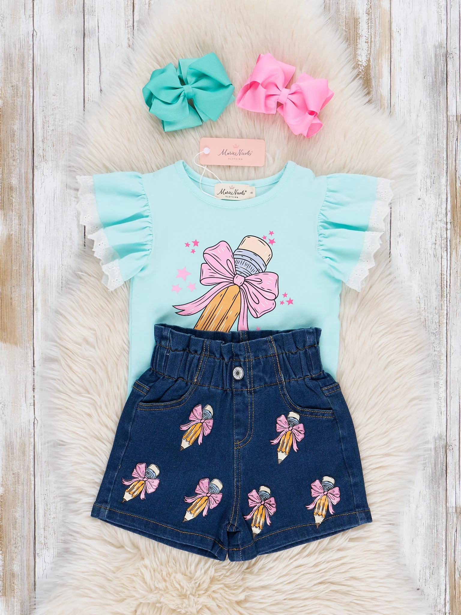 Pretty Bows Pencils Denim Outfit - Image 3