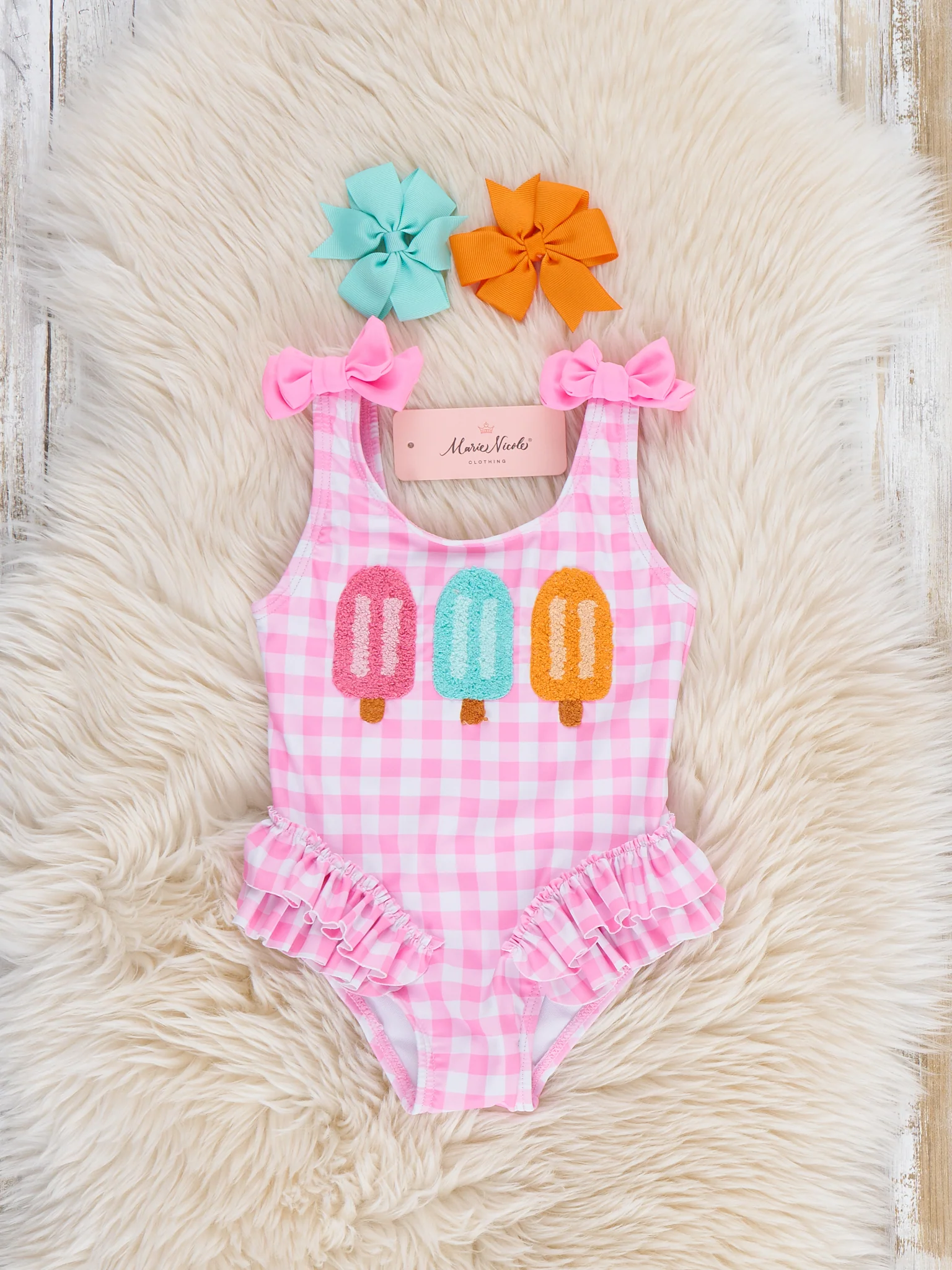 Pretty Popsicles Embroidered Gingham Ruffle Swimsuit - Image 2