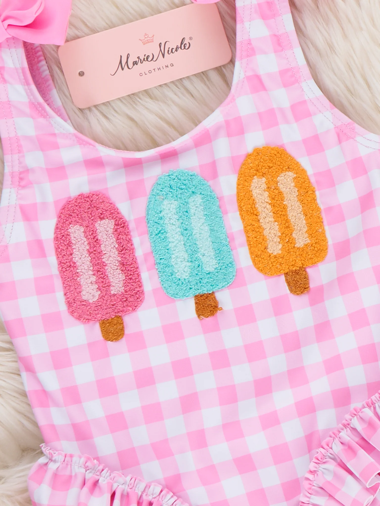 Pretty Popsicles Embroidered Gingham Ruffle Swimsuit - Image 3
