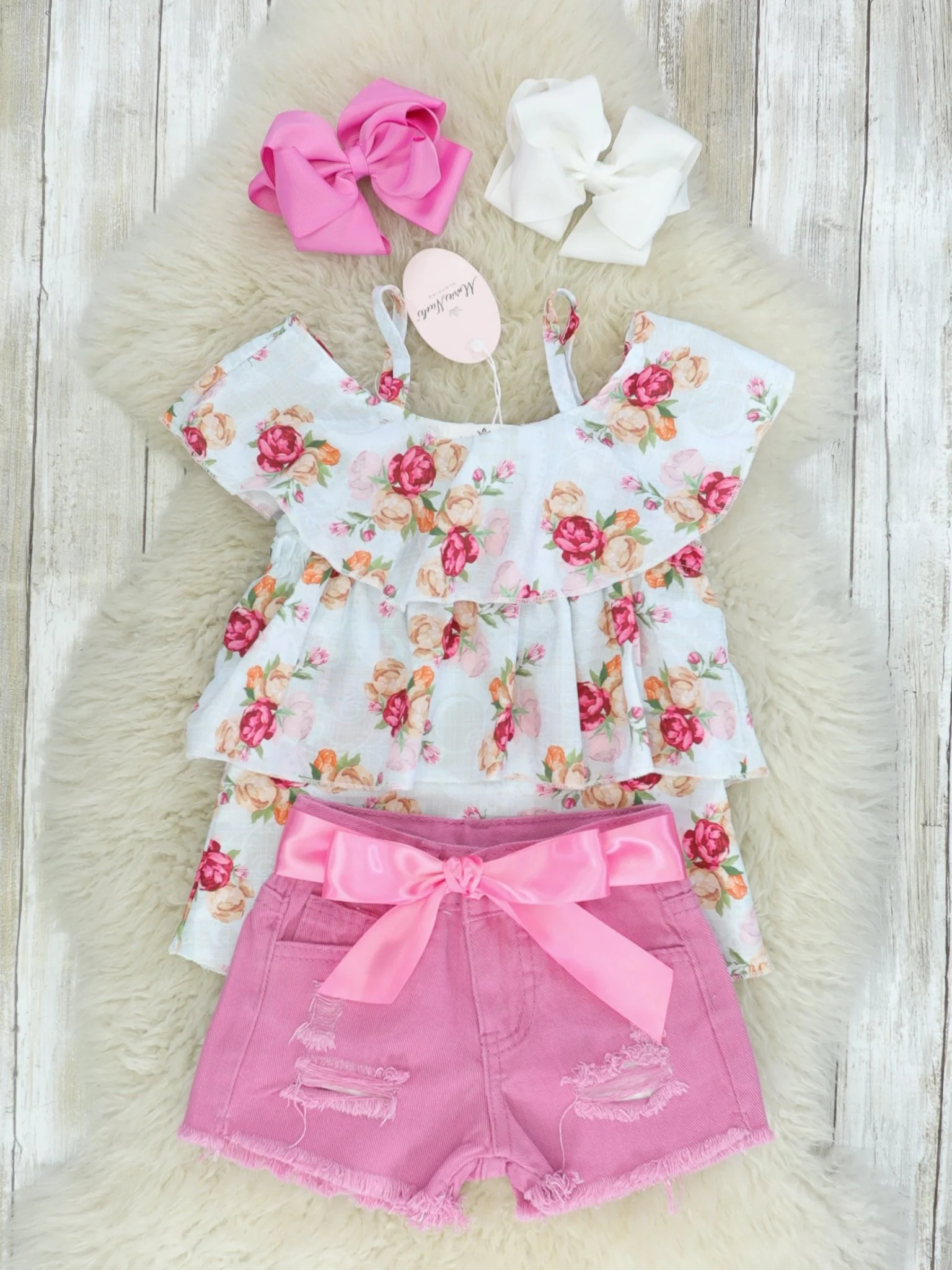Prim Ruffle Top & Denim Shorts Outfit - Image 2