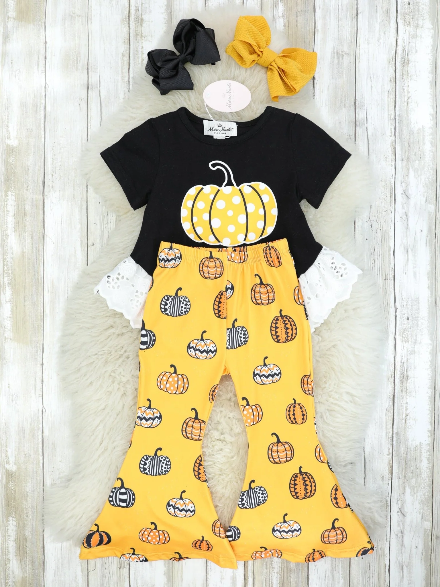 Pumpkin Eyelet Lace Top & Bell Bottoms Outfit - Image 2