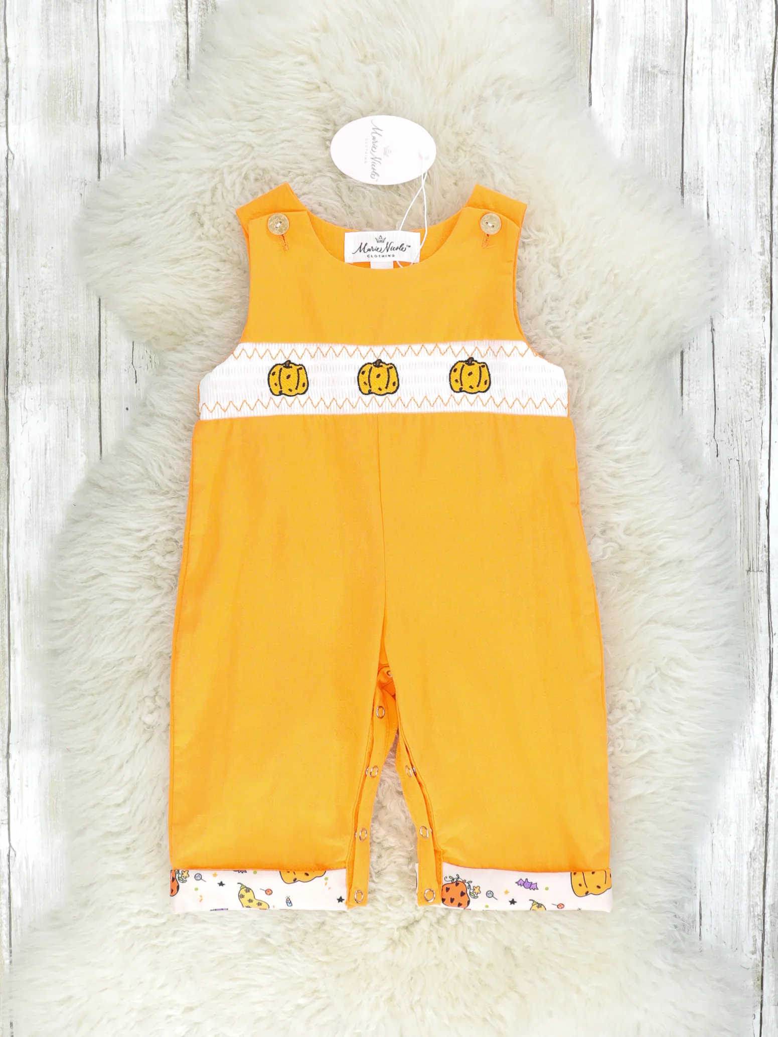 Pumpkin Spice & Spooky Nights Smocked Johnny Outfit - Image 2