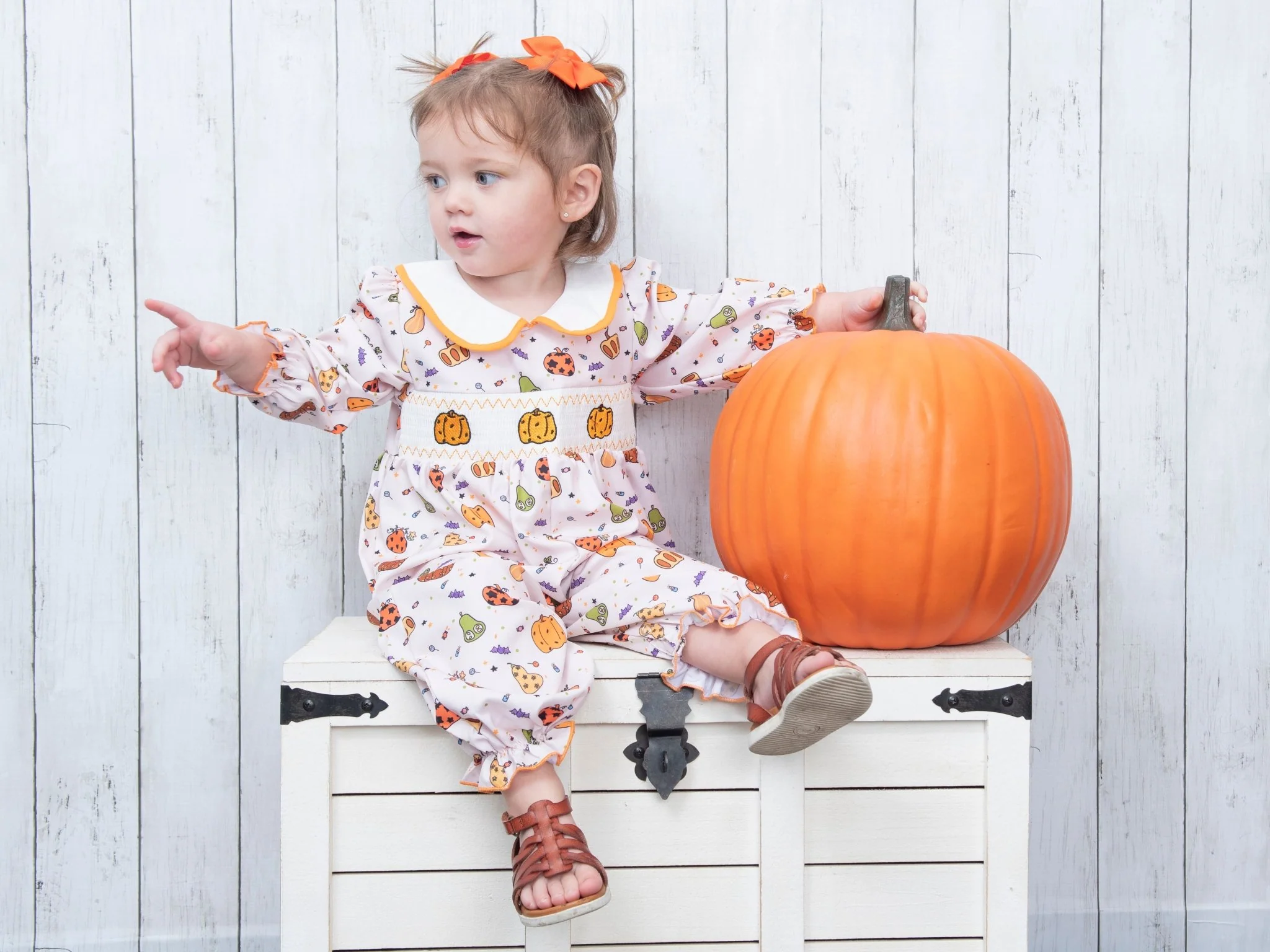 Pumpkin Spice & Spooky Nights Smocked Romper - Image 9
