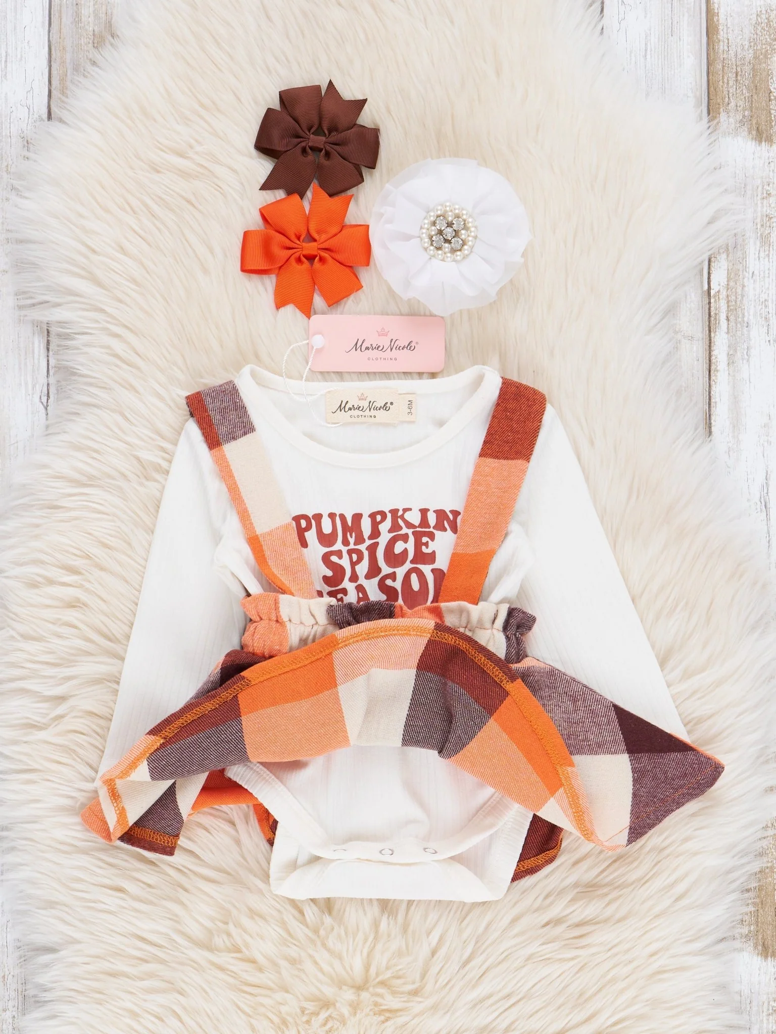 Pumpkin Spice Plaid Flannel Bubble Skirtall Set - Image 2