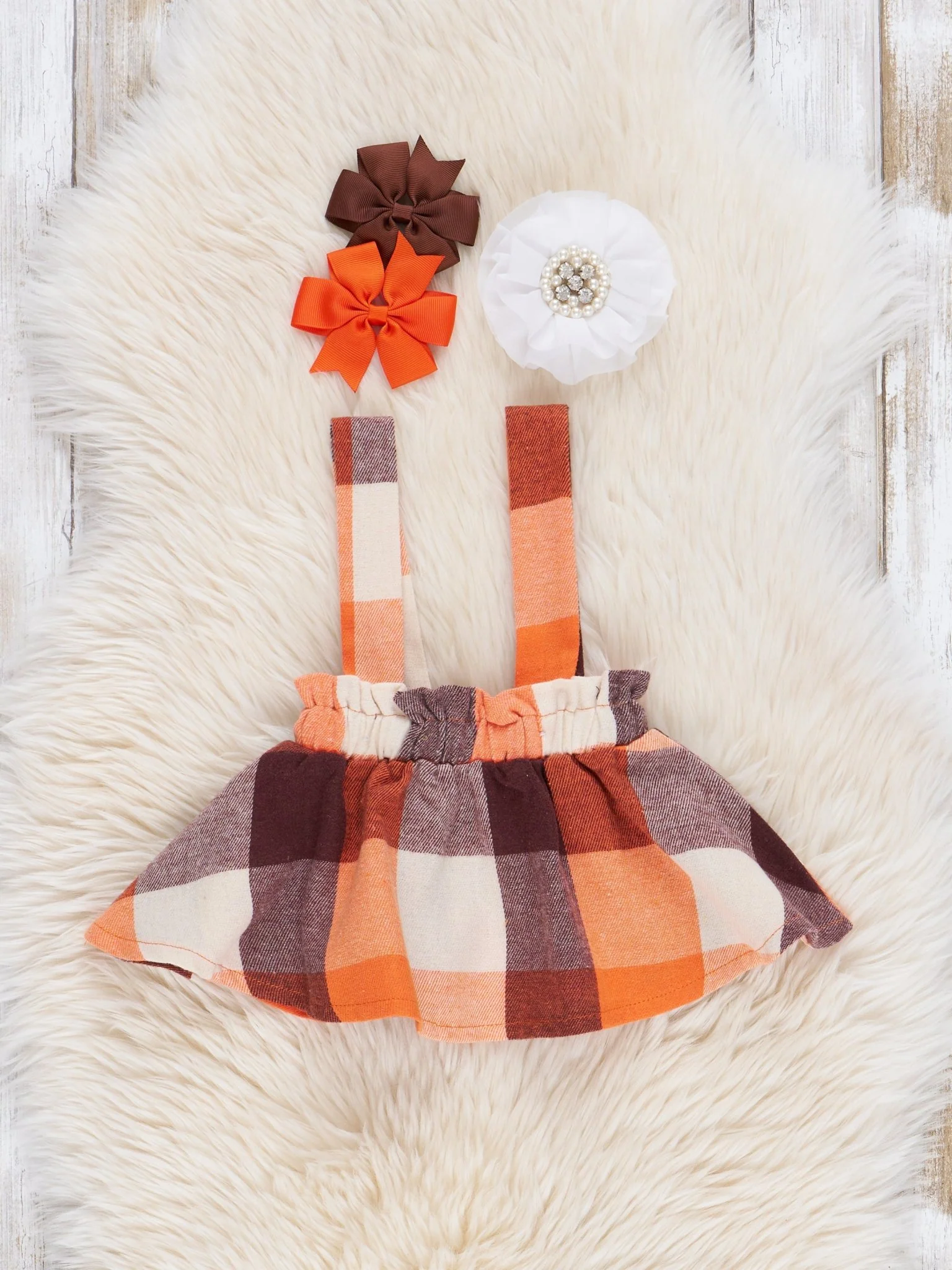 Pumpkin Spice Plaid Flannel Bubble Skirtall Set - Image 4