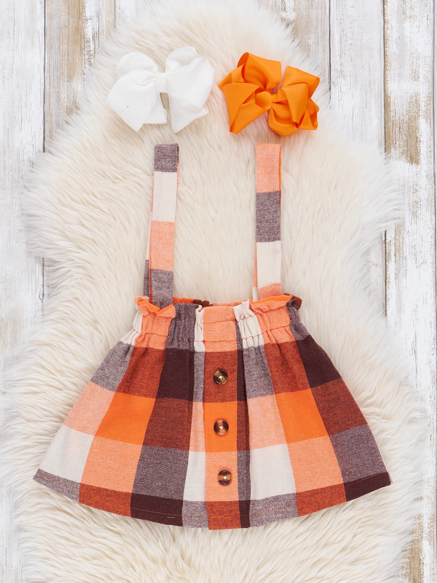 Pumpkin Spice Plaid Flannel Skirtall Set - Image 3