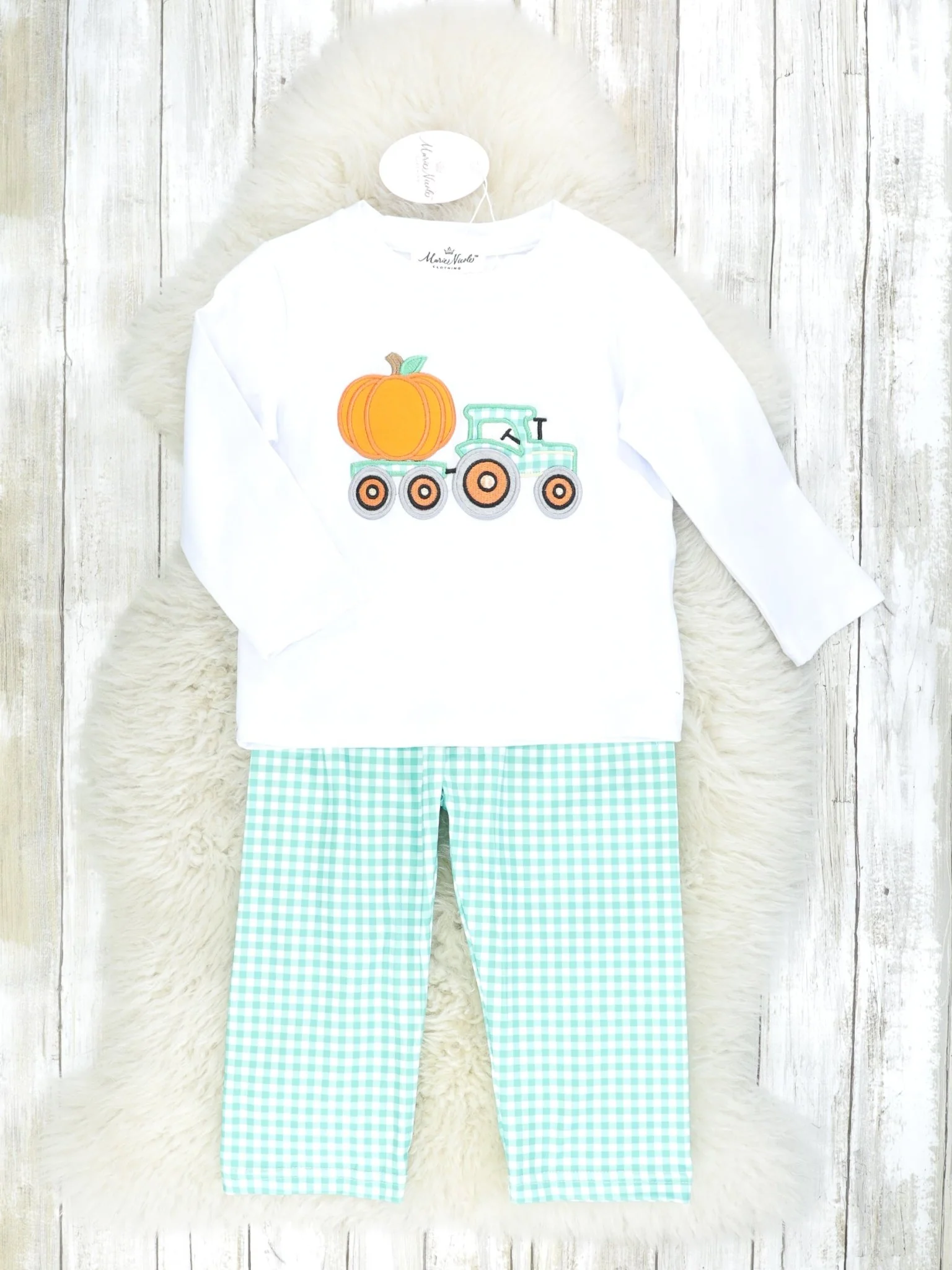 Pumpkin Tractor Green Gingham Outfit