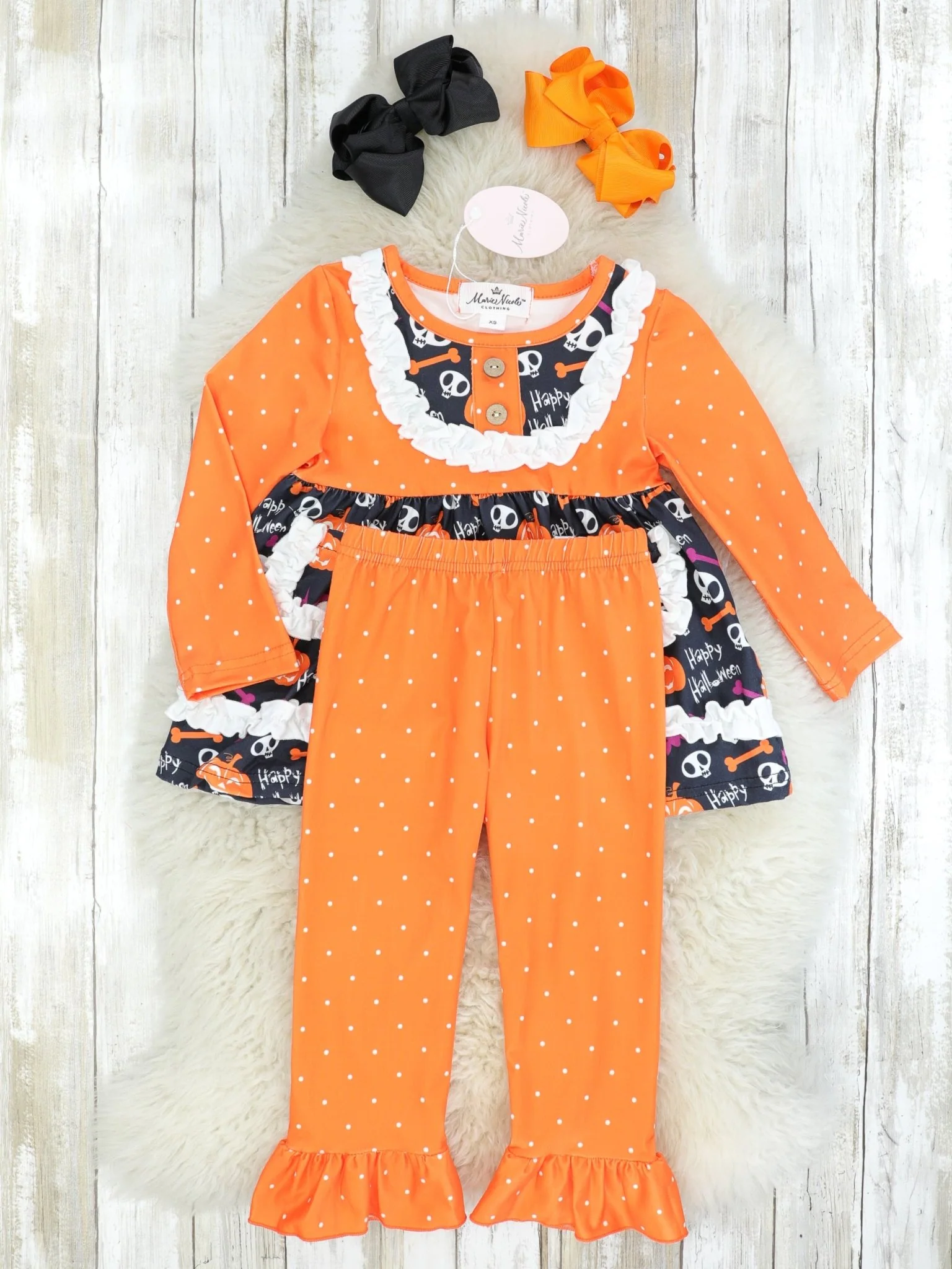 Pumpkins & Skulls Orange Ruffle Outfit - Image 2