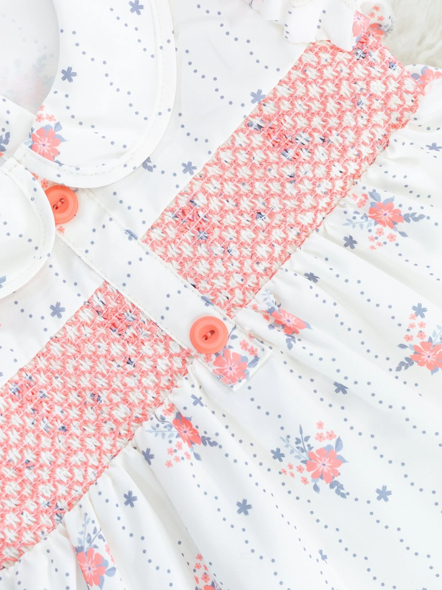 Punch Pink Smocked Floral Vintage Ruffle Outfit - Image 3