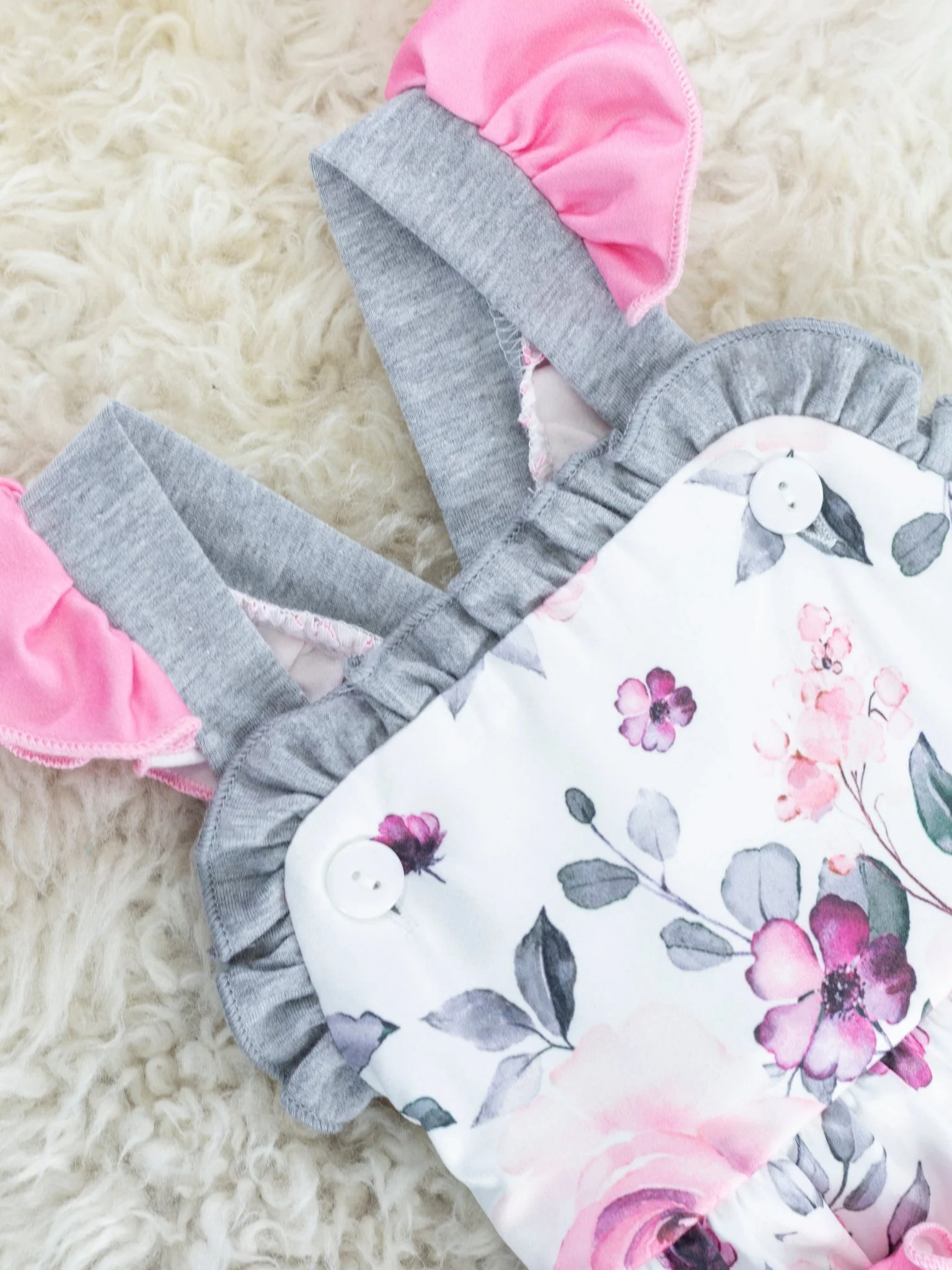 Punch Pink Watercolor Rose Pocket Bubble Romper - Image 2