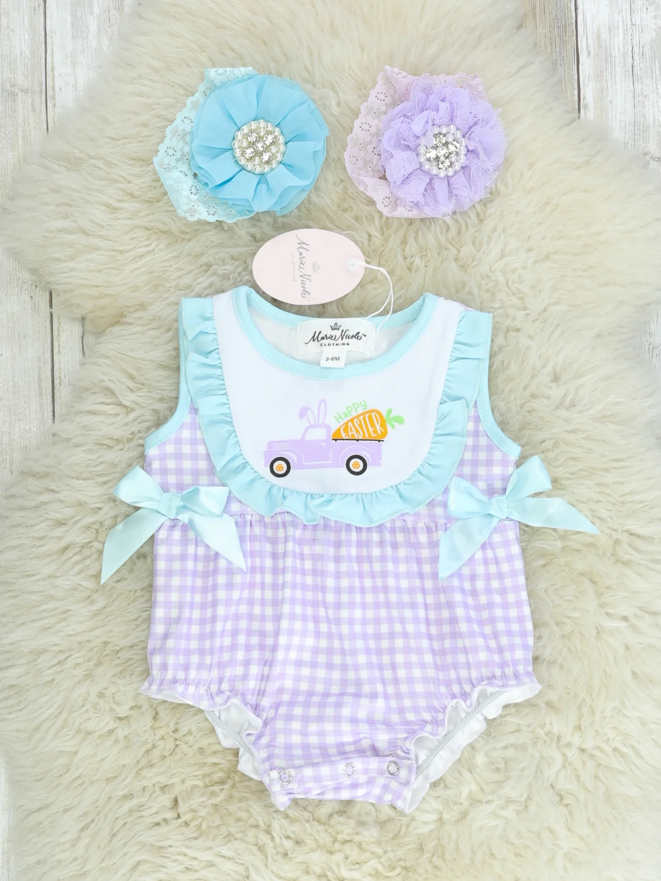 Purple & Blue Truck Easter Bubble Romper