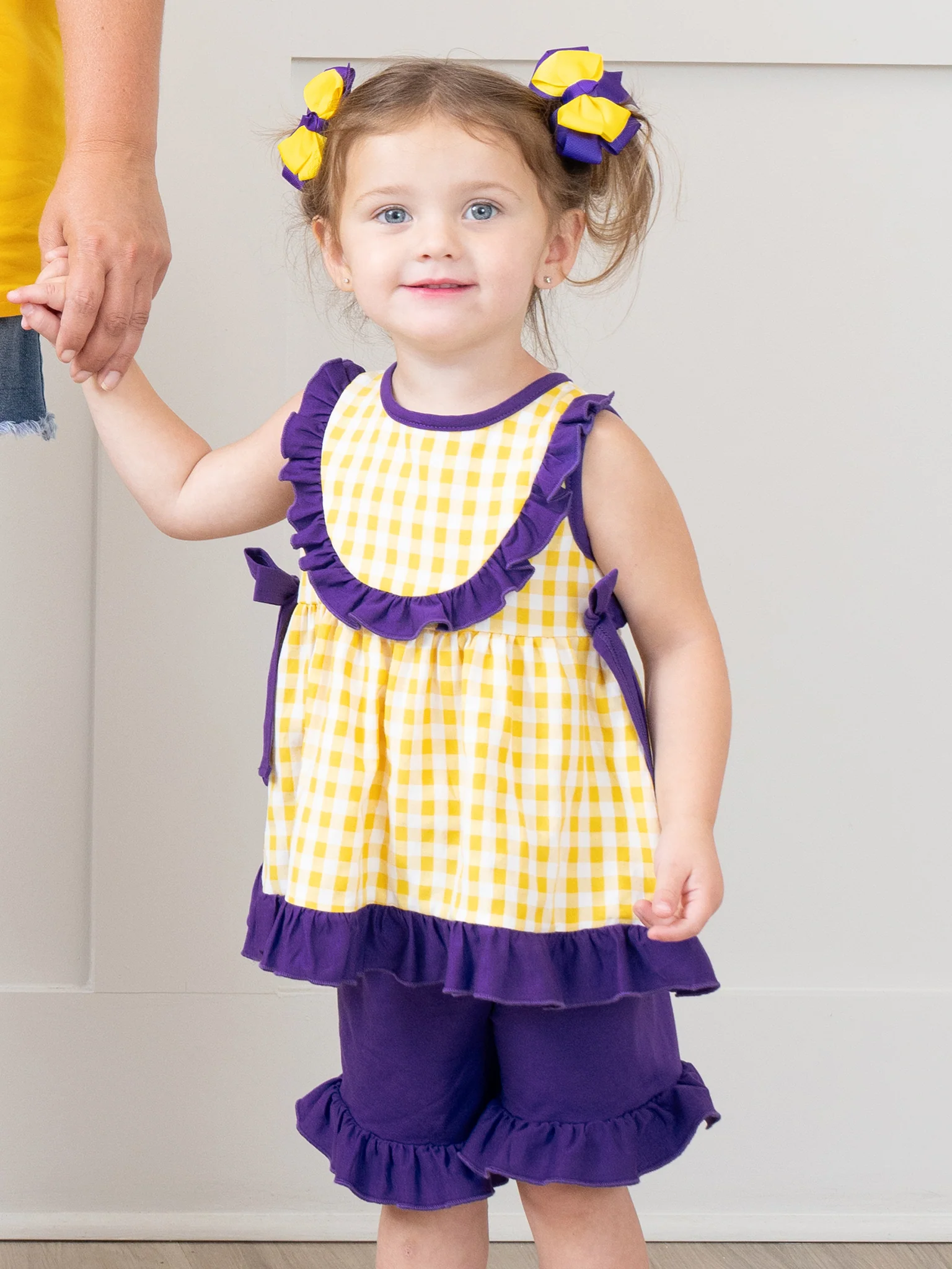 Purple & Gold Gingham Ruffle Outfit