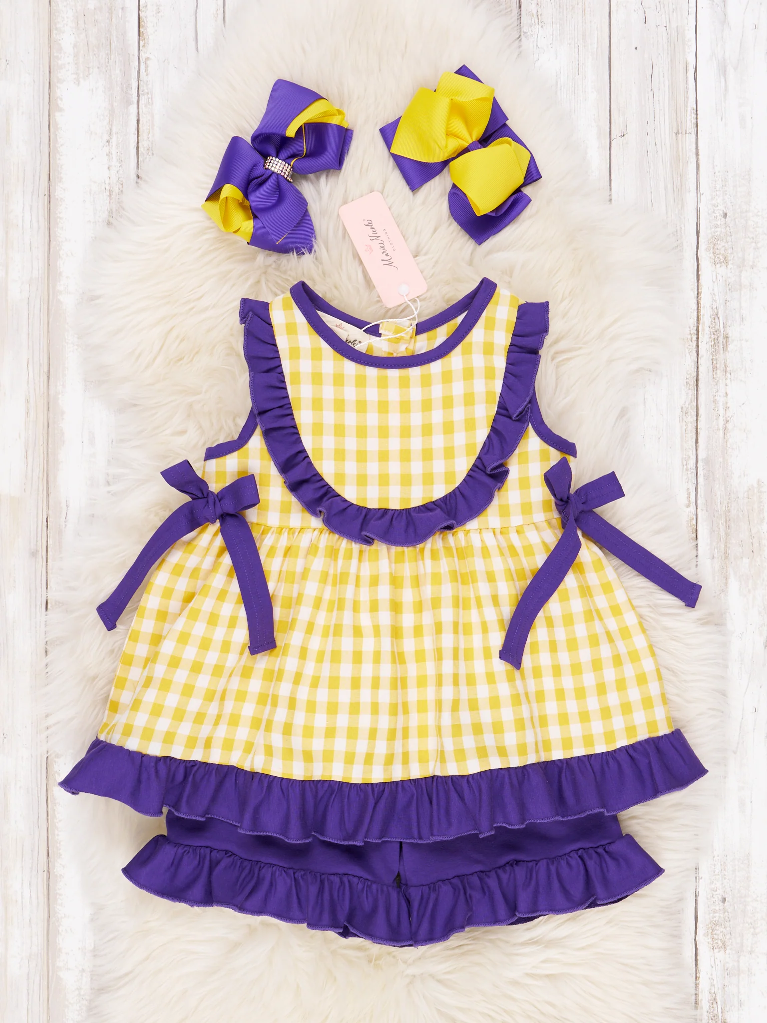 Purple & Gold Gingham Ruffle Outfit - Image 2