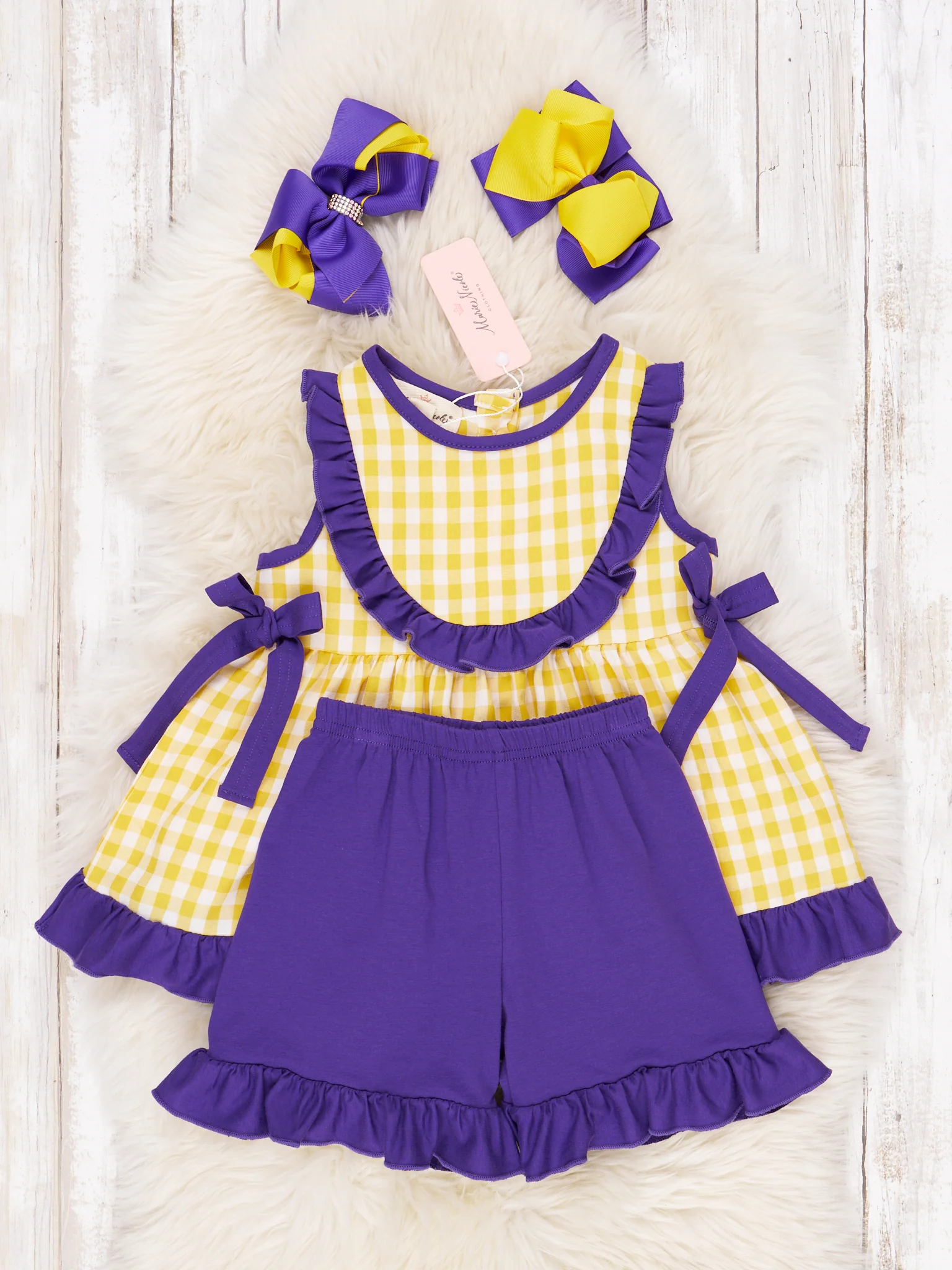 Purple & Gold Gingham Ruffle Outfit - Image 3