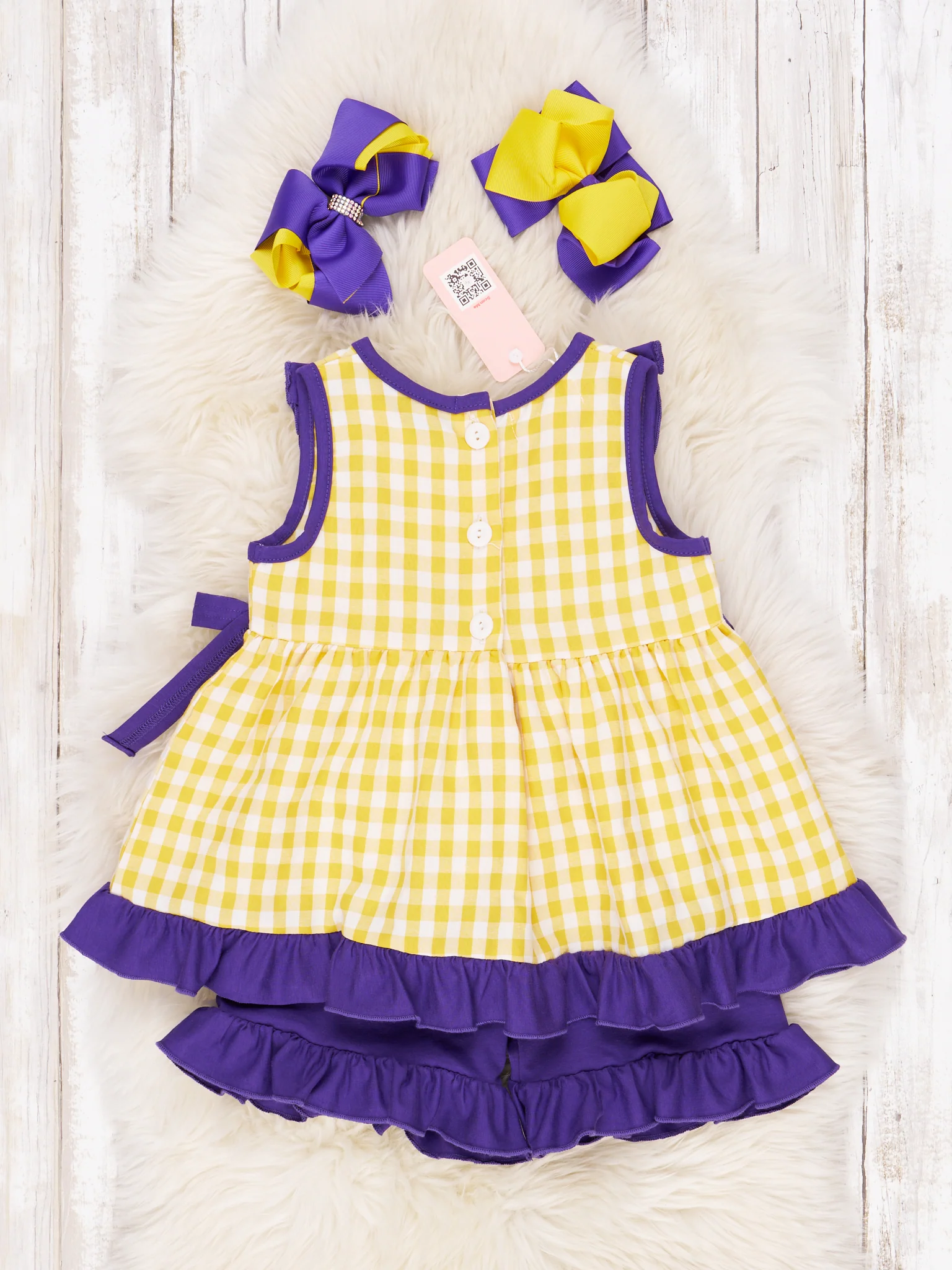 Purple & Gold Gingham Ruffle Outfit - Image 4