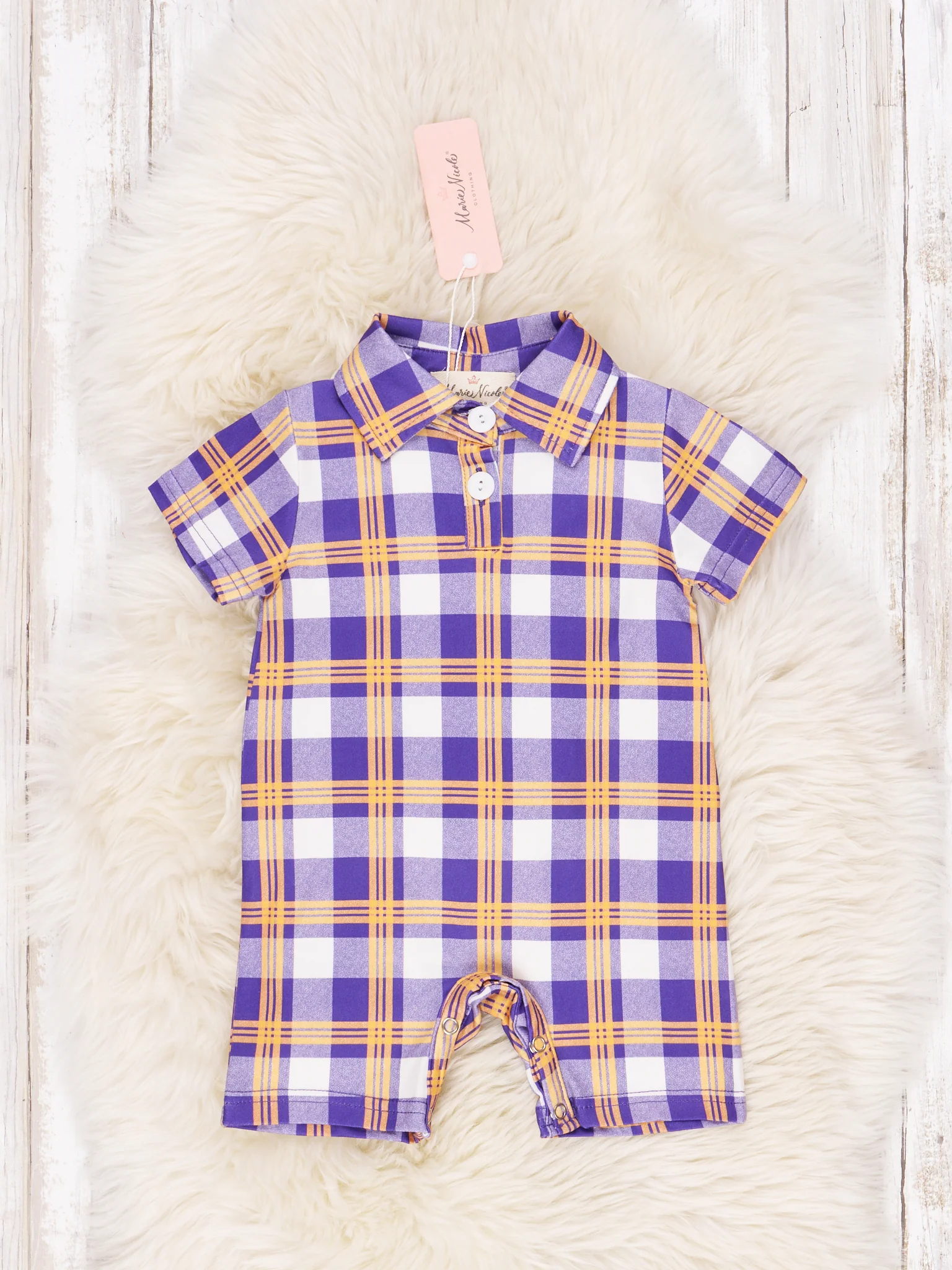 Purple & Gold Plaid Polo Romper - Image 2