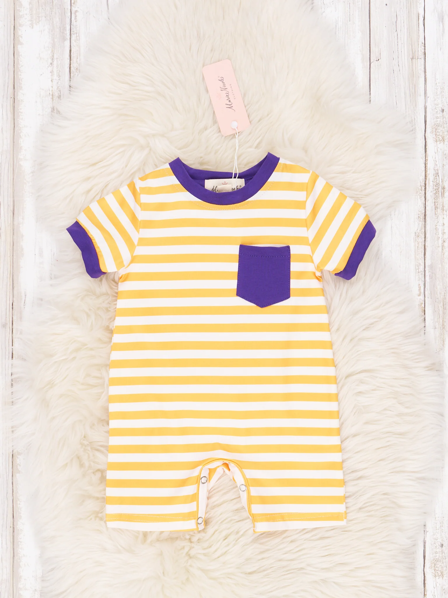 Purple & Gold Striped Romper