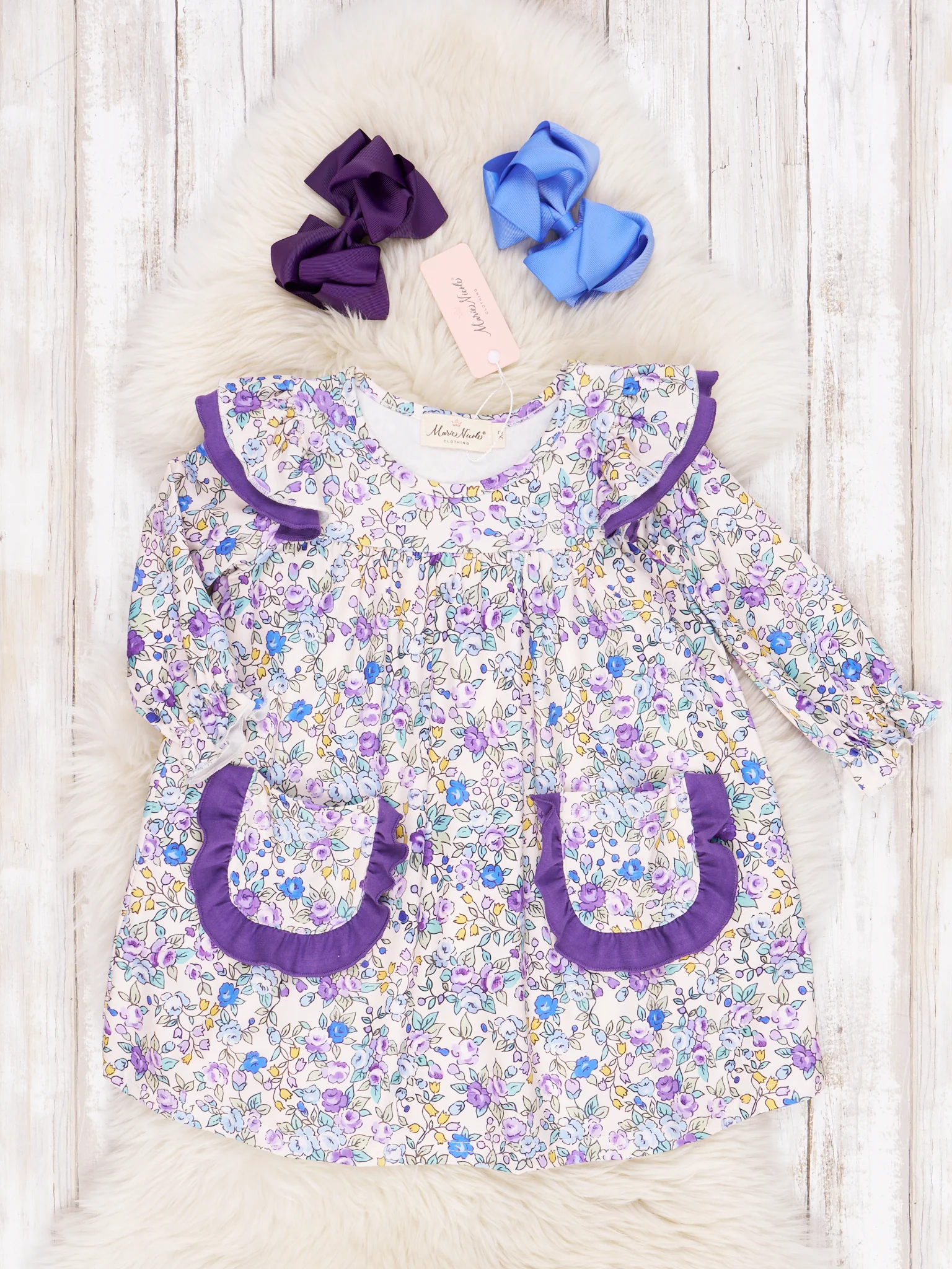 Purple Bouquet Ruffle Dress