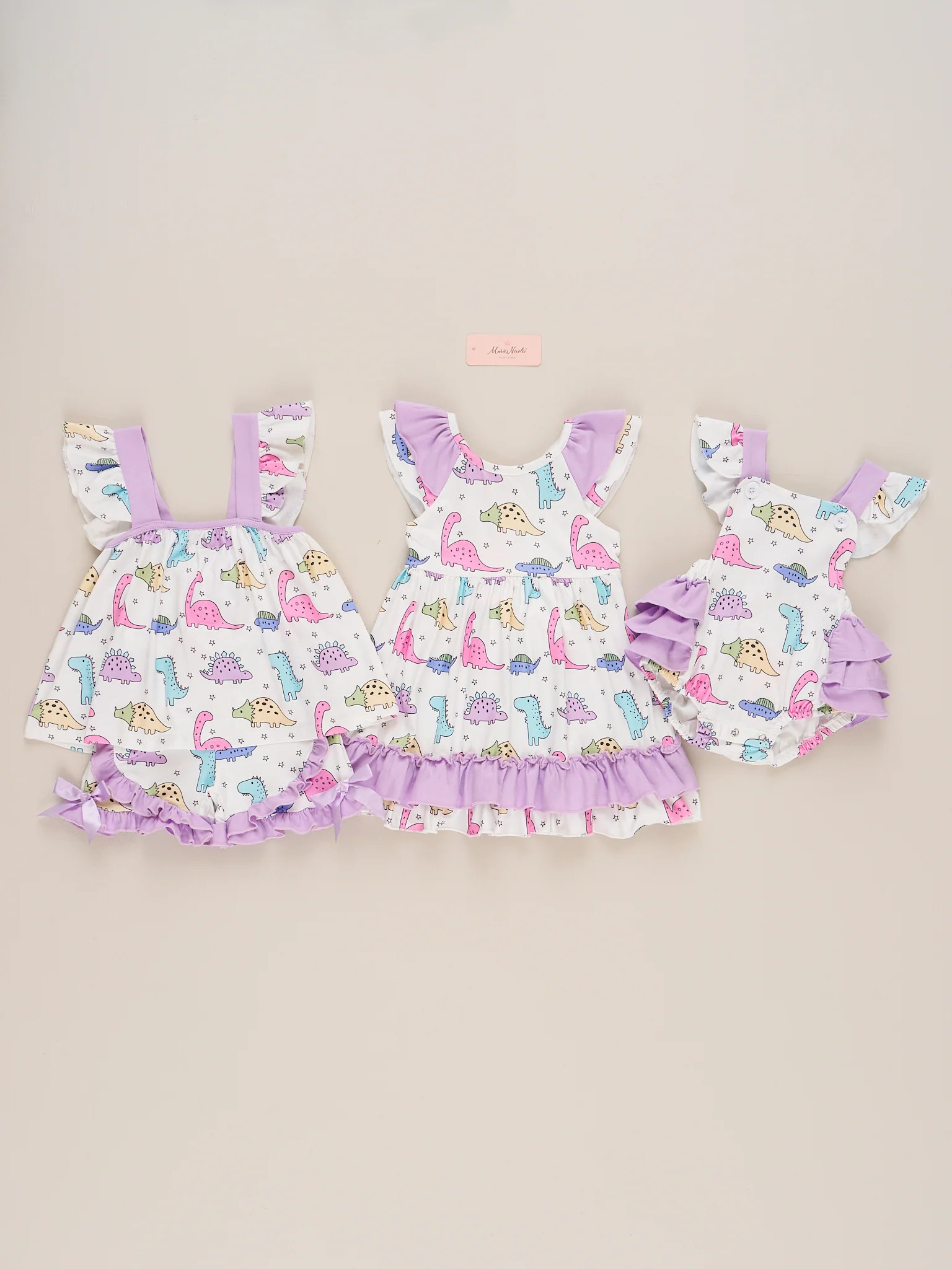 Purple Dinosaur Land Ruffle Bubble Romper - Image 4