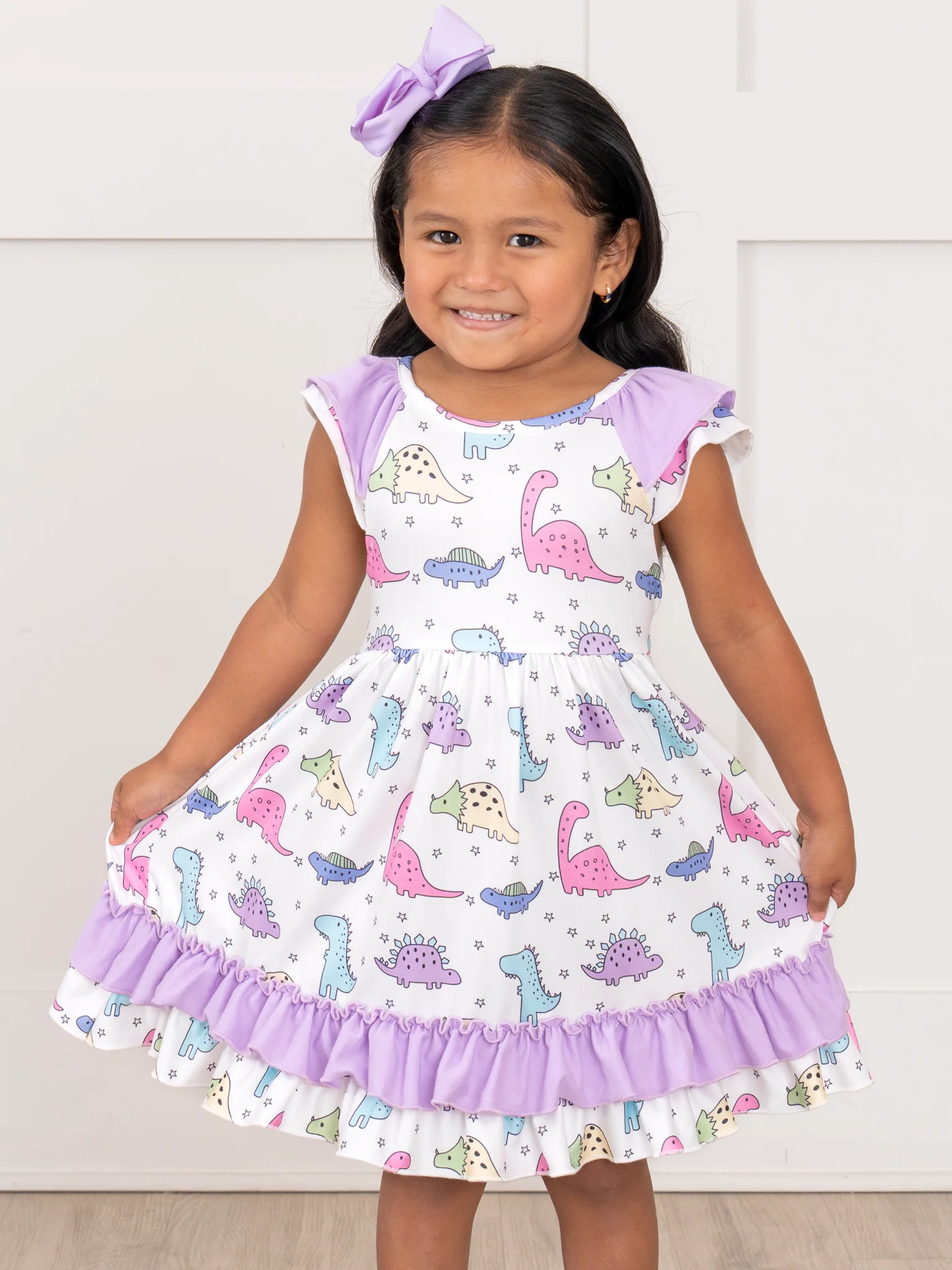 Purple Dinosaur Land Ruffle Dress